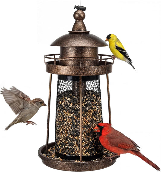 Lavezee Bird Feeder for Outdoors, Large Capacity Hanging Bird Feeders for Outside Wild Birds Hummingbird Parrot, Bronze WN420