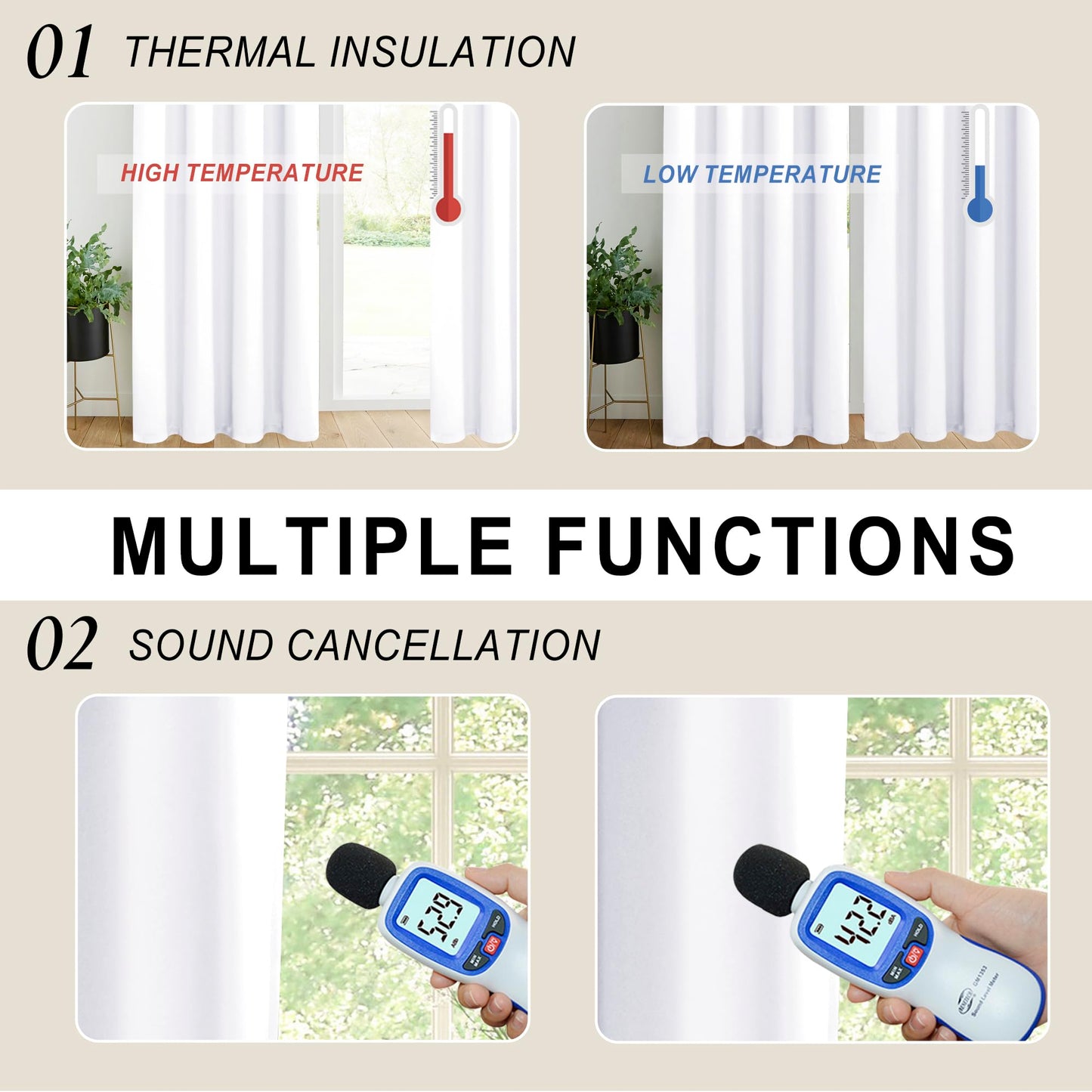 XWZO White Blackout Curtains with Tiebacks - Rod Pocket & Back Tab Heat and Full Light Blocking Window Panels for Bedroom/Nursery, 84 Inches Long Thermal Insulated Draperies, W42 x L84, Set of 2 BST326H