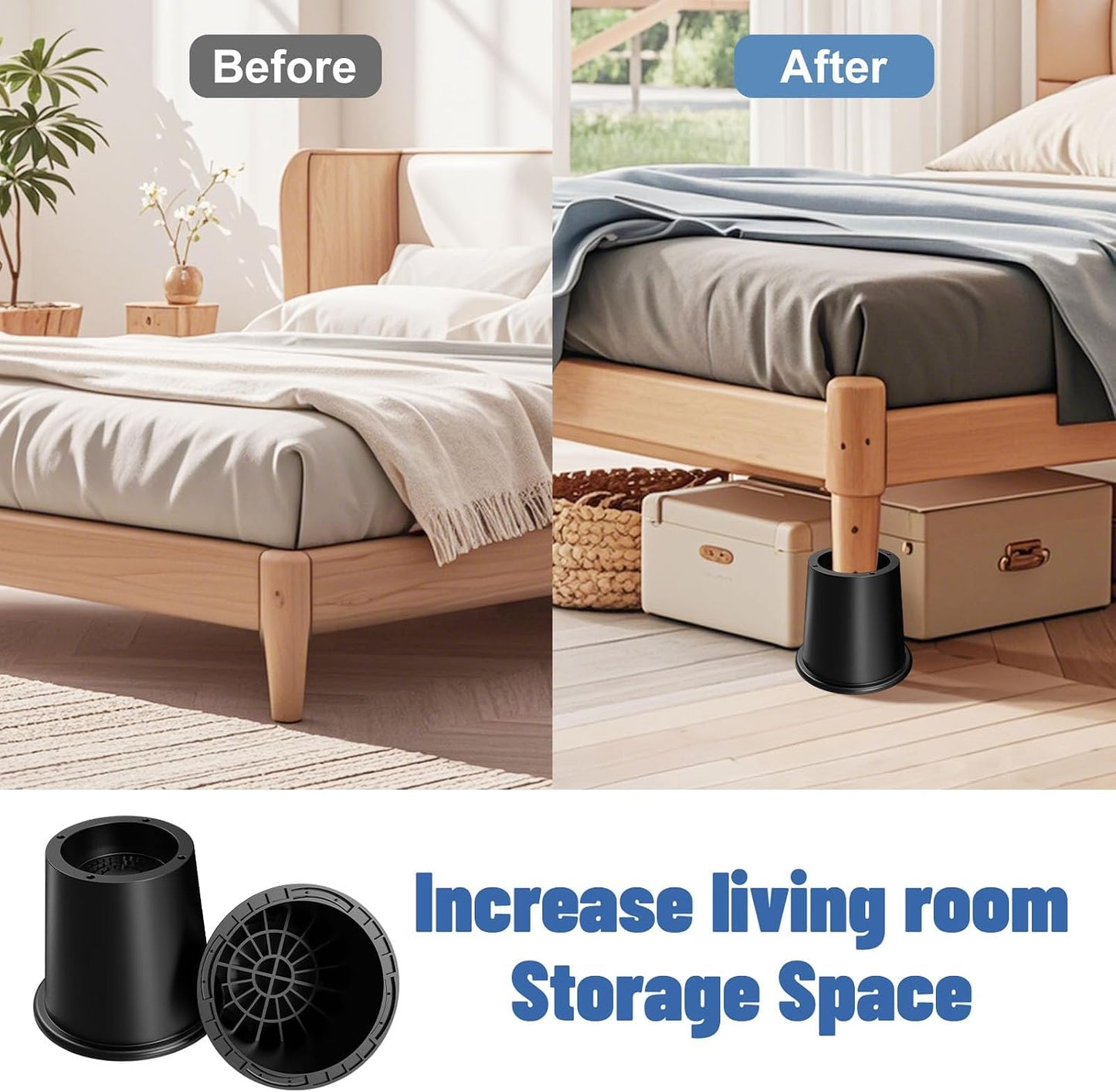 MYMULIKE Bed Risers 4 Inch Heavy Duty, Set of 4 Furniture Risers, Round Furniture Risers for Bed Desk Table Sofa Couch BST202