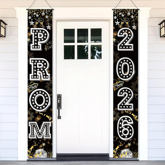 HOWAF Prom 2026 Porch Sign for Graduation Prom Night Party Decoration, 2026 Porch Banner for Congrats Grad Party Front Door Decor, Grad 2026 Welcome Sign for Class of 2026 Dancing Night Photo Supplies BST326L