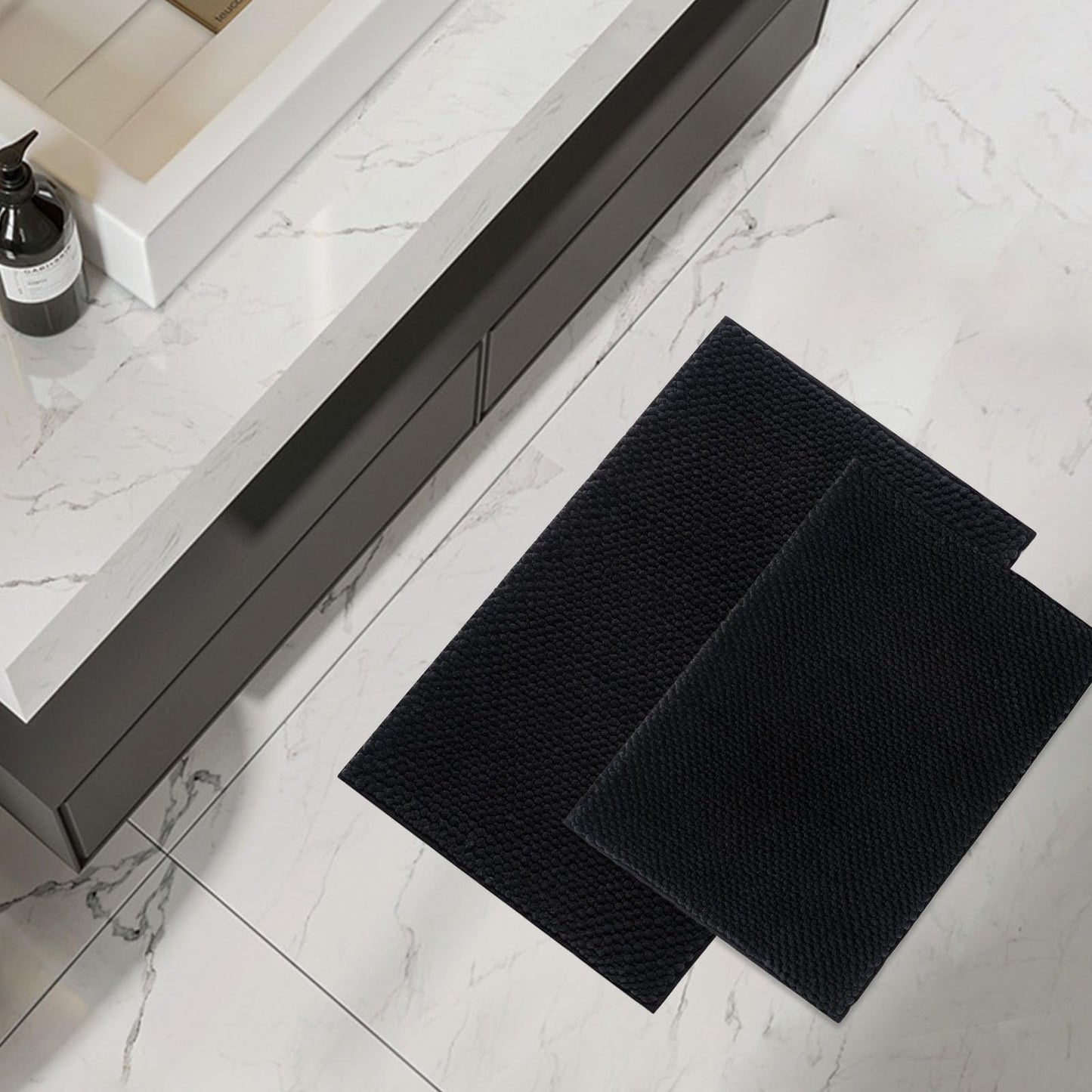 FRESHMINT Chenille Bathroom Rugs Sets 2 Piece 17"x24"+20"x32", Non-Slip Bath Mats, Absorbent Bath Rug, Washable Set of 2 Shower Floor Mat, Gray BST220