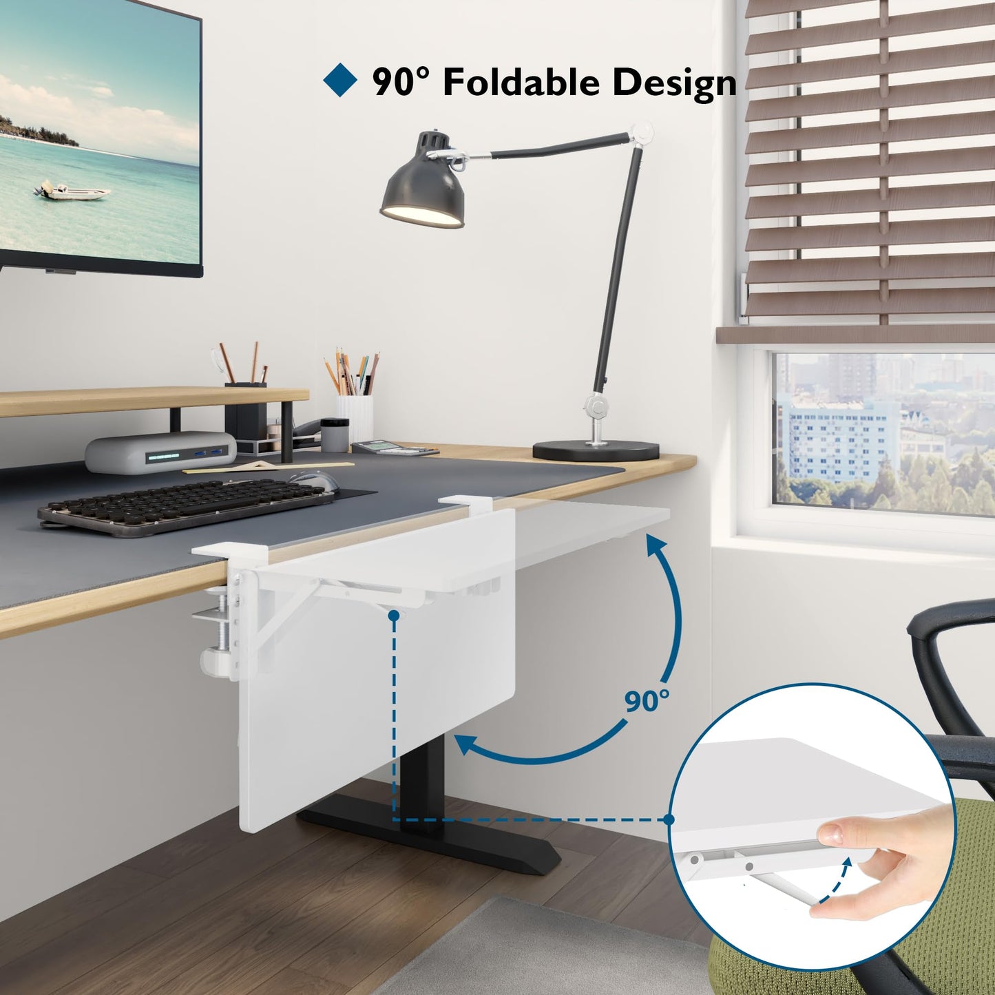 BONTEC Ergonomic Desk Extender Tray, 9.5"x9.1" Wrist Rest Shelf | 90°Foldable Elbow Support, Table Mount Arm, Clamp on Computer Arm Rest for Desk, Office & Home Use,Durable Easy to Install BST202
