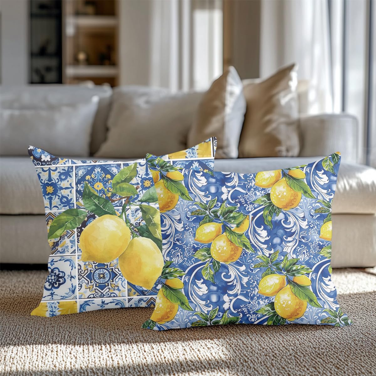 4 PCs Lemon Decor Pillow Covers 18x18, Italian Gifts Throw Pillow Covers | Italy Lemon Pillow Cases Decorative Pillow Protectors Living Room Bedroom Office Home Decor for Cushion Car Bed BST202