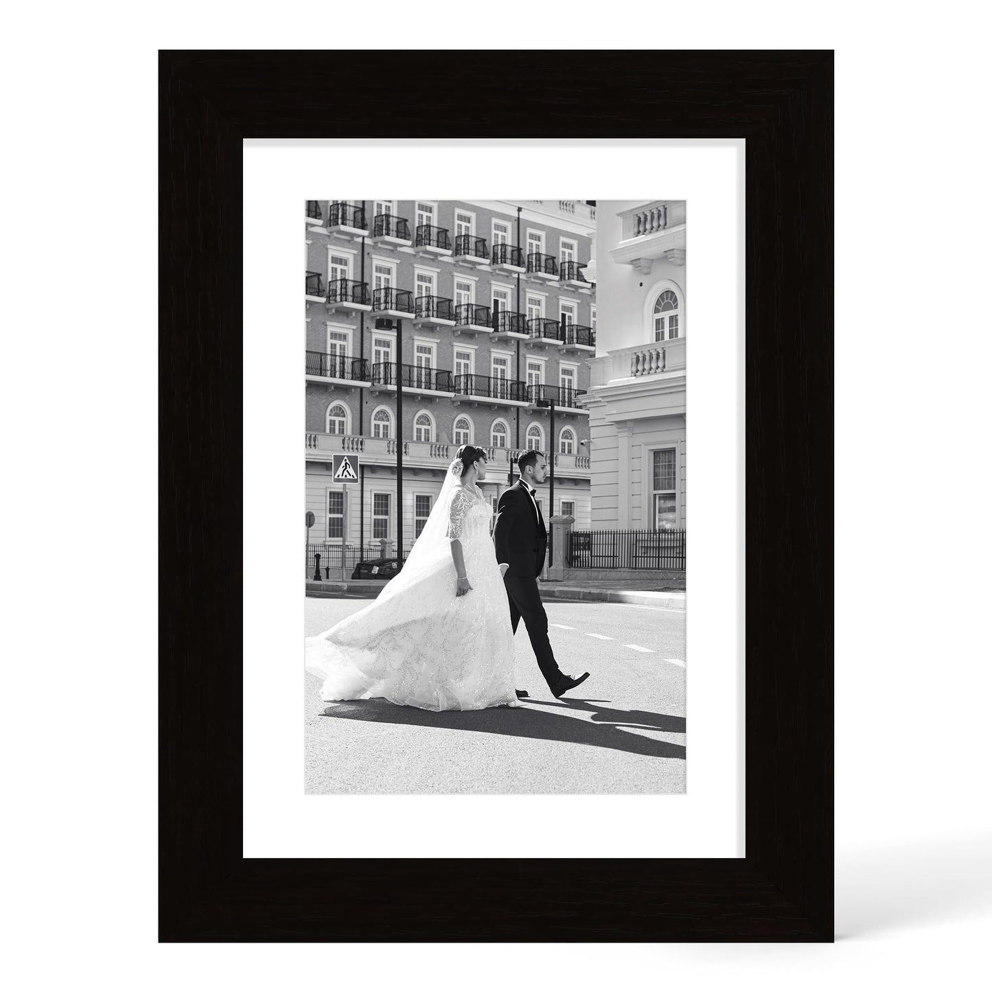 YESKAY 12x16 Picture Frame - 12 x 16 Photo Frame Made of Solid Oak Wood and Real Glass,Display Picture 4 Opening 5x7 with Mat or 12x16 Without Mat for Wall Mounting(Color Walnut) BST326H