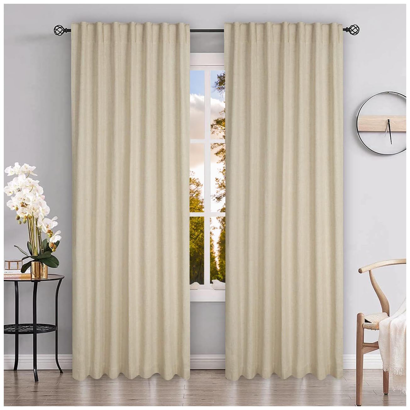Bedding Craft Curtains 63 Inch Length - White Poly Cotton Slub Drapes with Tab Top, Set of 2, Ideal for Bedroom, Living Room, and Office_ 50x63 inch BST220
