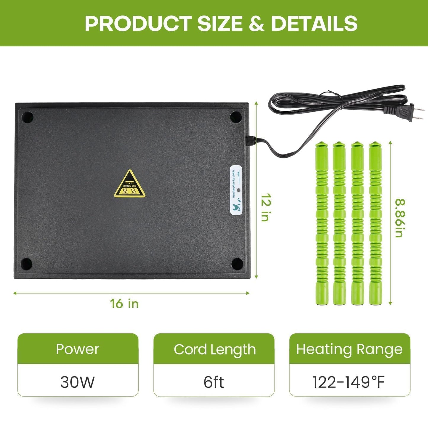 Chick Brooder Heater Plate, 12"x16" Warmer Brooder Plate for Chicks with Adjustable Height & Temperature Display RD12