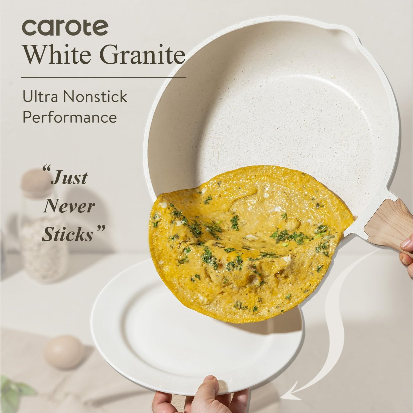 CAROTE Non Stick Frying Pan, 12 Inch Cream White Skillet with Glass Lid | Non Toxic Kitchen Healthy Cookware, Compatible with All Stovetop, Easy to Clean, PFOA Free BST202