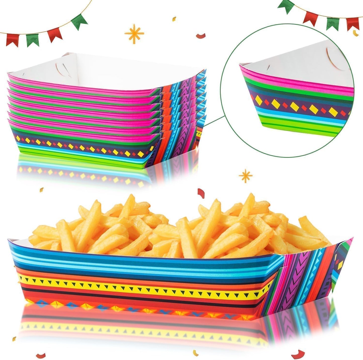 Mexican Taco Nights Food Trays 100Pcs Mexican Nacho Popcorn Unassembled Trays Snack Candy Holder Disposable Paper Plates Holiaday Carnival Party Supplies Concession Stand Food Containers BST202