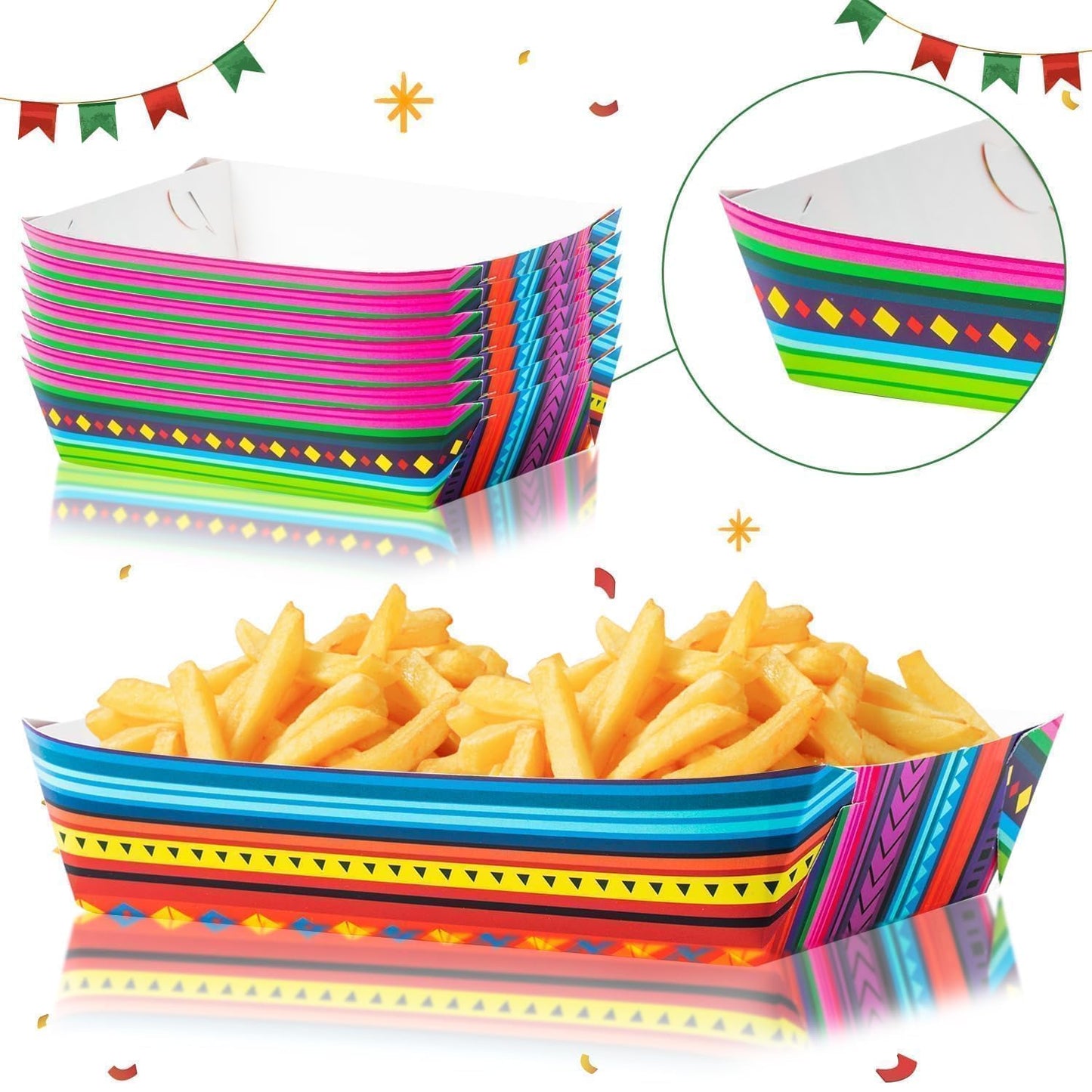 Mexican Taco Nights Food Trays 100Pcs Mexican Nacho Popcorn Unassembled Trays Snack Candy Holder Disposable Paper Plates Holiaday Carnival Party Supplies Concession Stand Food Containers BST202
