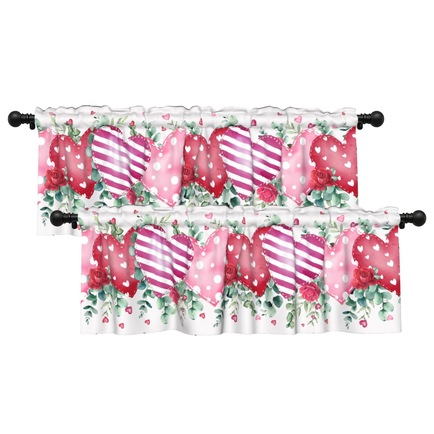 Patriotic Valance for Kitchen 2 Pack 54"x18" American Flag Curtains for Windows Red White Blue Stars 4th of July Independence Day Eucalyptus Leaf Window Treatment Rod Pocket Valance for Home Decor BST326L