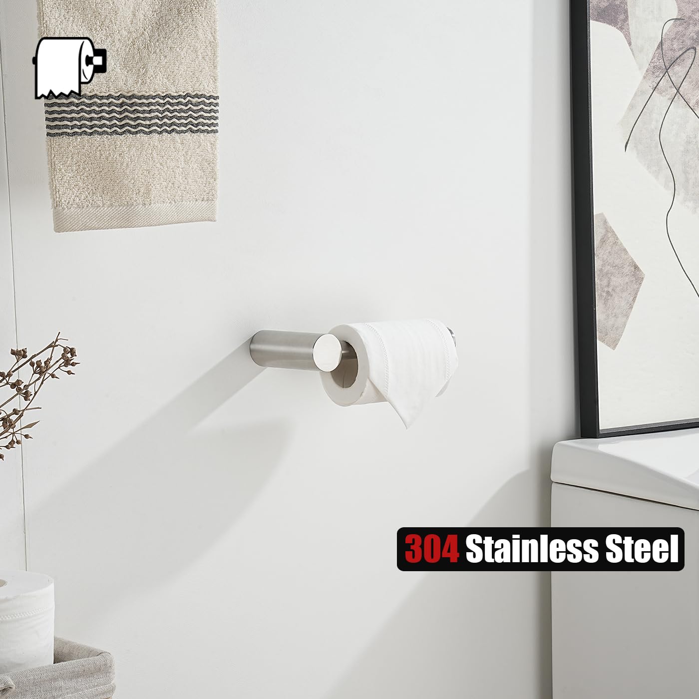 JQK Chrome Toilet Paper Holder, 5 Inch 304 Stainless Steel Thick 8mm Tissue Paper Dispenser for Bathroom, Hold Mega Rolls, Polished Chrome Wall Mount, TPH600-CH BST220