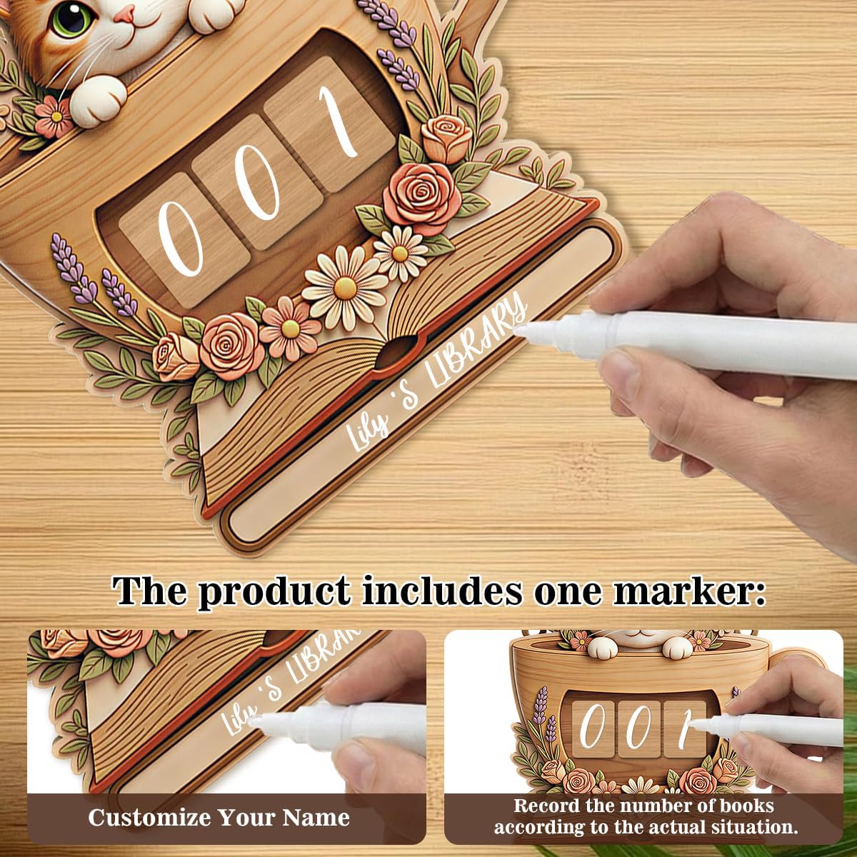 Personalized Book Counter Tracker Bookshelf Cat Decor Mother's Day Birthday Gifts for Women Librarian Bookish Gift for Readers Cat Lover Women Bookish Gifts Accessories for Book Lovers BST202