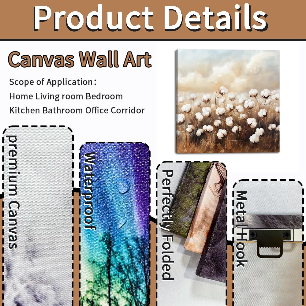 Cotton Canvas Wall Art Rustic Flower Pictures Wall Decor Country Farmhouse Floral Painting Prints Botanical Poster for Living Room Bedroom Bathroom Kitchen Decor Framed(Farm-2,12L x 12W) BST326H
