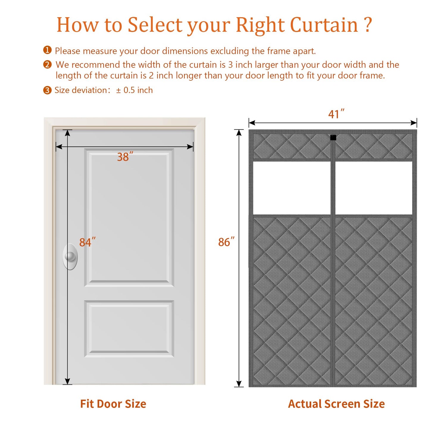 Thermal Door Curtain Fits Doors Size 38"x80"，Curtain Size 41"x82", Magnetic Insulated Curtain Side Open Keep Warm in Winter Cool in Summer,Diamond Pattern,Gray WN420