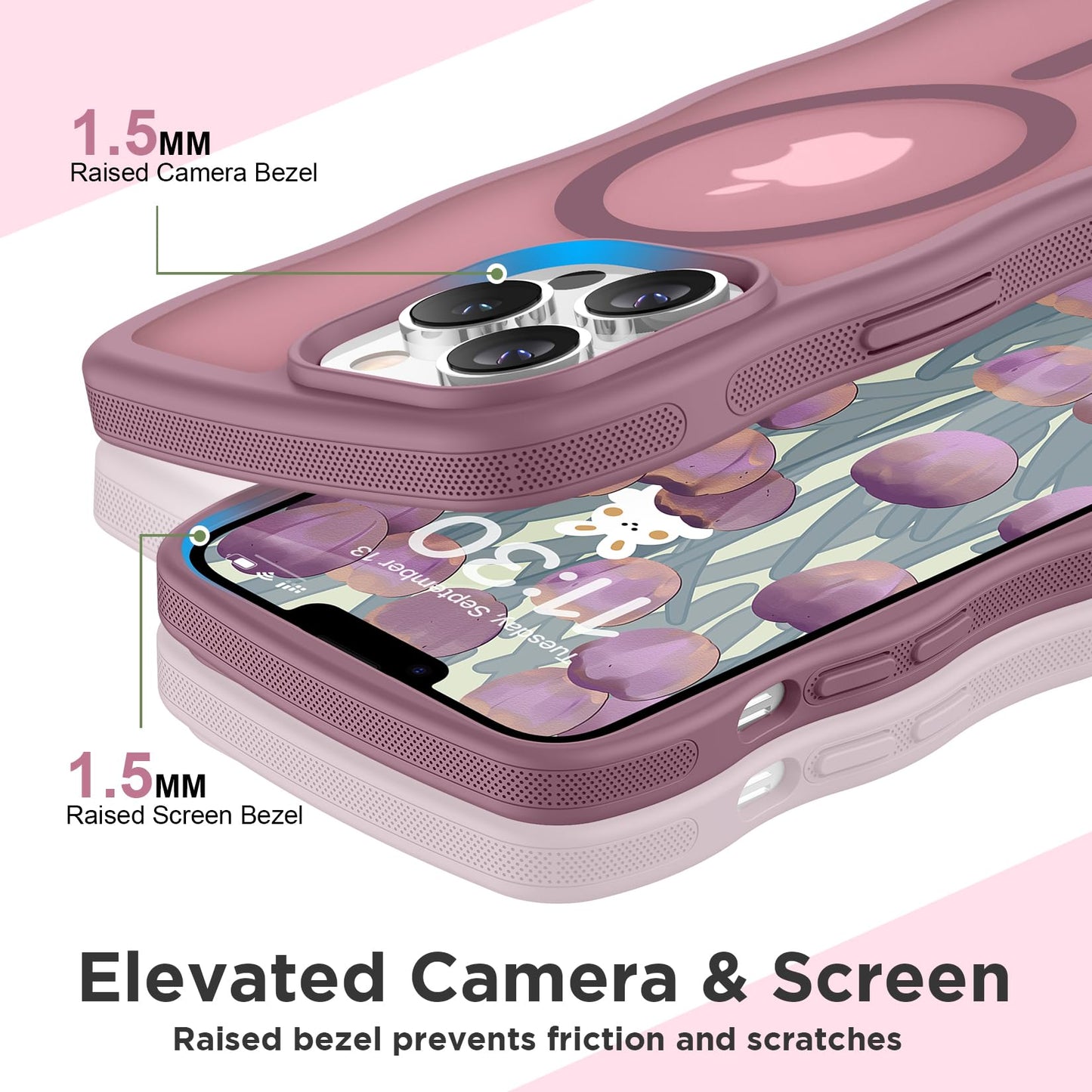 Magnetic for iPhone 13 Pro Case, Compatible with MagSafe Cute Wave Non-Slip Translucent Matte Easier Grip Shockproof Phone Case for iPhone 13 Pro, Black WN420