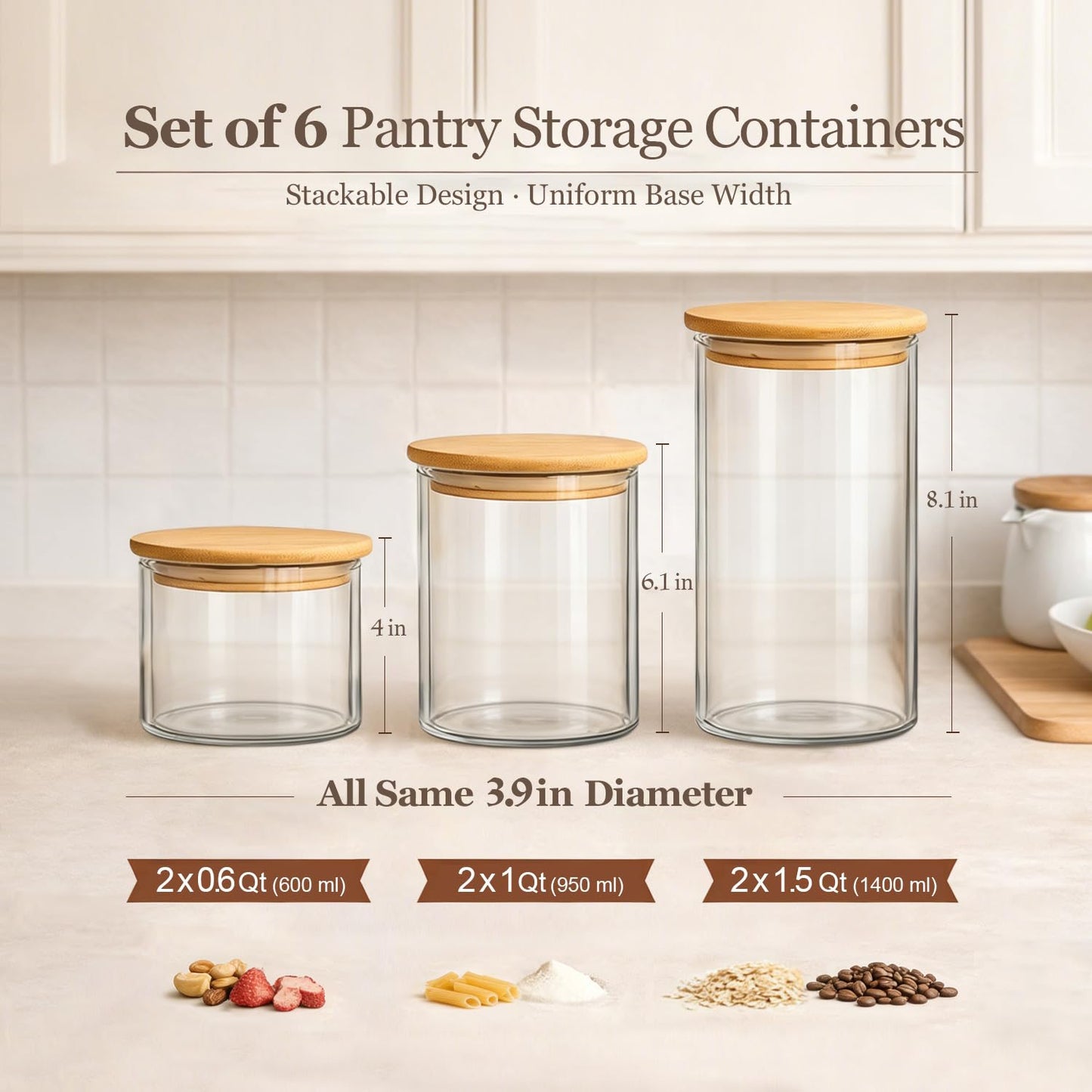 ComSaf Glass Storage Containers With Lids 0.5 Qt, 6 Pack Small Glass Jars | Small Glass Containers, Spice Jar 15oz, Candy, Family Snack Storage, Coffee Bar Organization, Size For Subpackage, BPA Free BST220