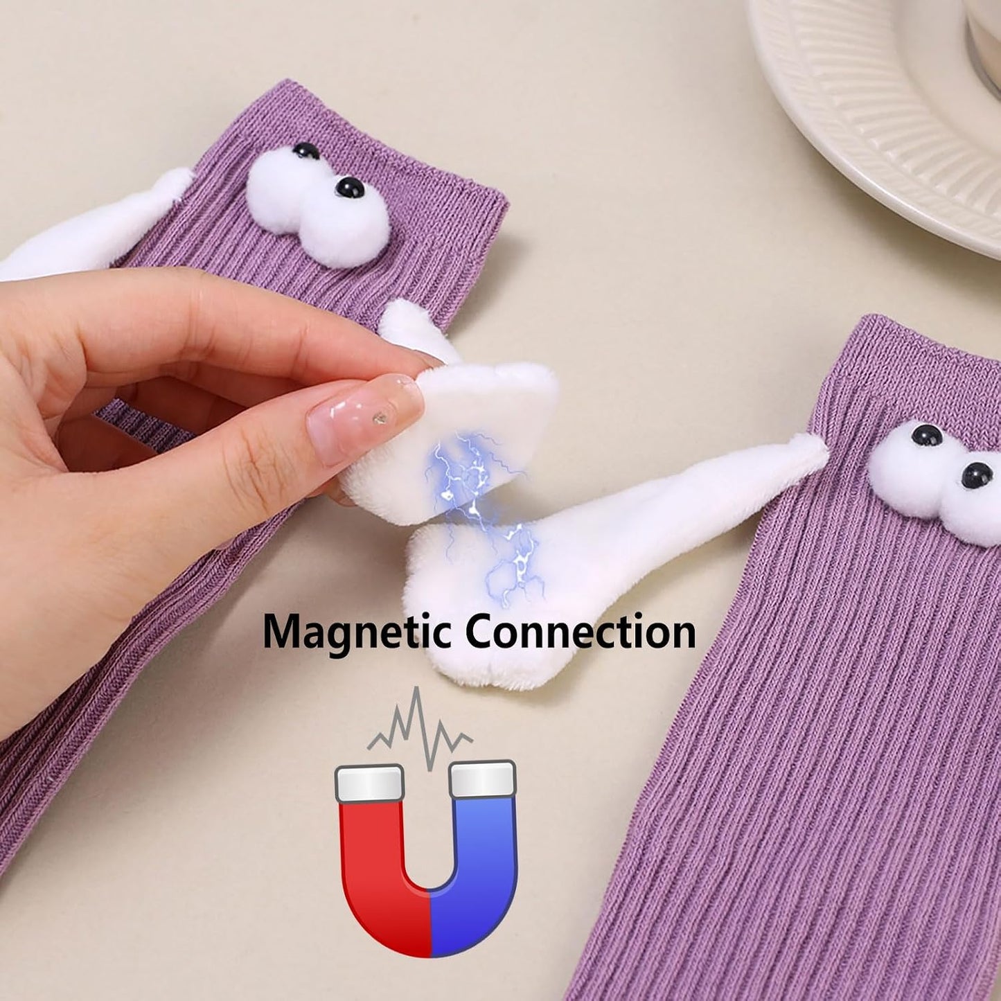 ARTSIM Magnetic Hand Holding Socks for Couple Friends Kids - 3D Doll Mid-Tube Cute Novelty Xmas Socks BST326H