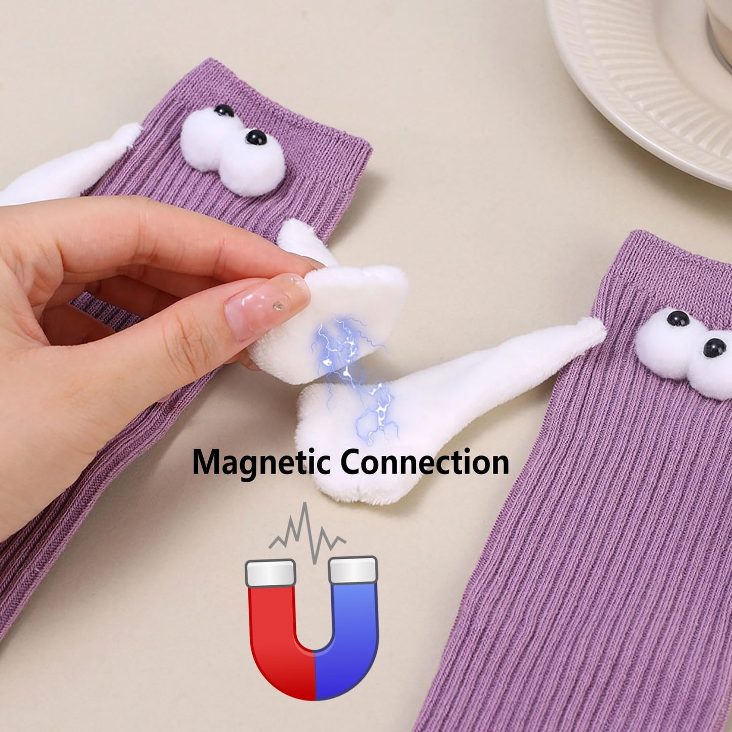 ARTSIM Magnetic Hand Holding Socks for Couple Friends Kids - 3D Doll Mid-Tube Cute Novelty Xmas Socks BST326H