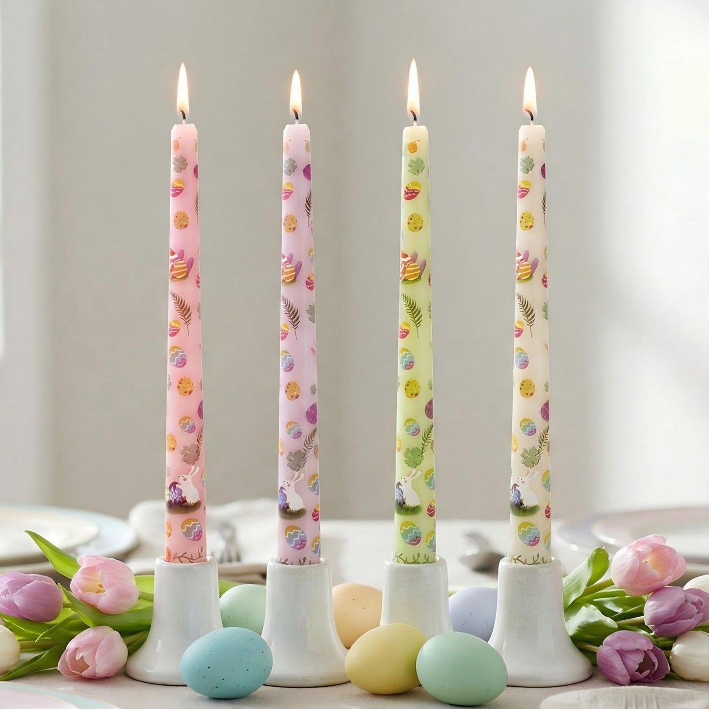 10 Inch Decorative Taper Candles, 4 Pack Birthday Balloon Print Candlesticks, Unscented Dripless Candles with Long Burn Time for Party, Holiday Table & Home Decor BST326H