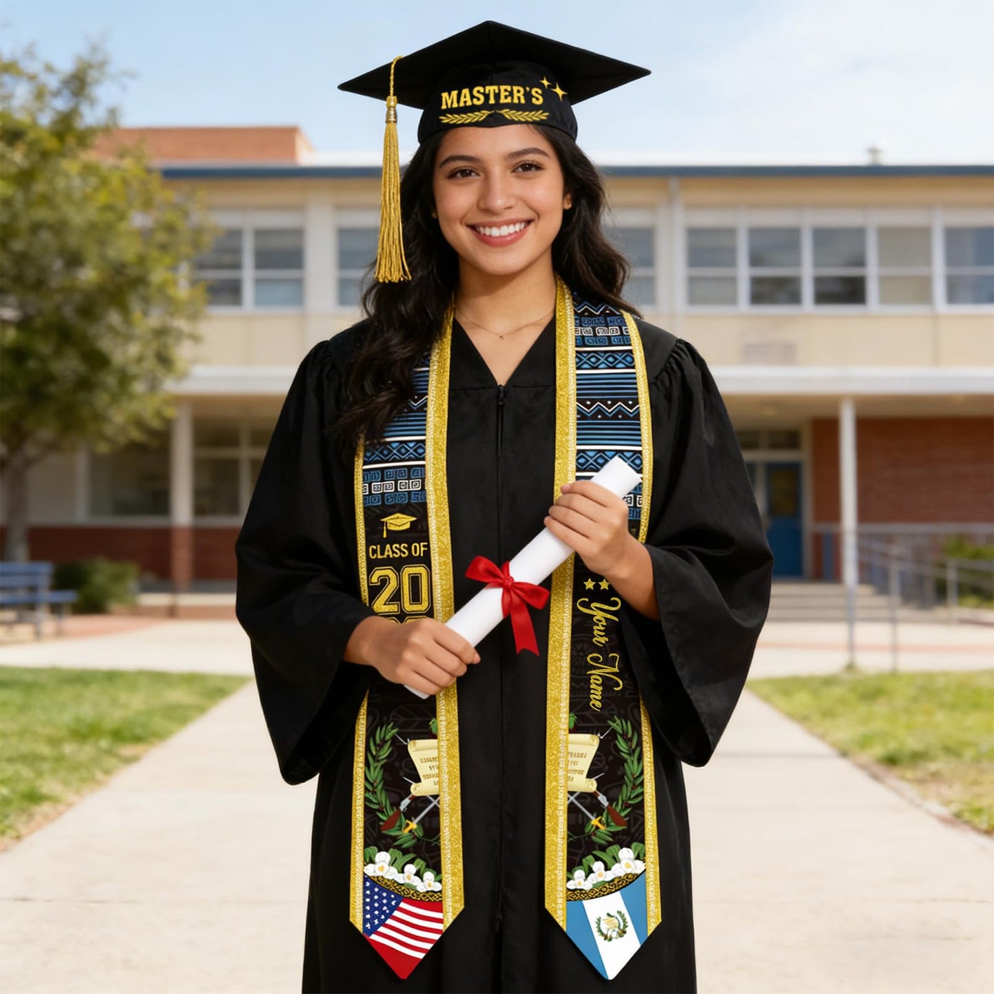 Dazoratix Filipino Graduation Stole 2026 - Philippines American Flag Sash Personalized Custom Glitter Iron on Letters Patches DIY Customize Transfer Stickers for Senior Student School Grad Decorations BST326L