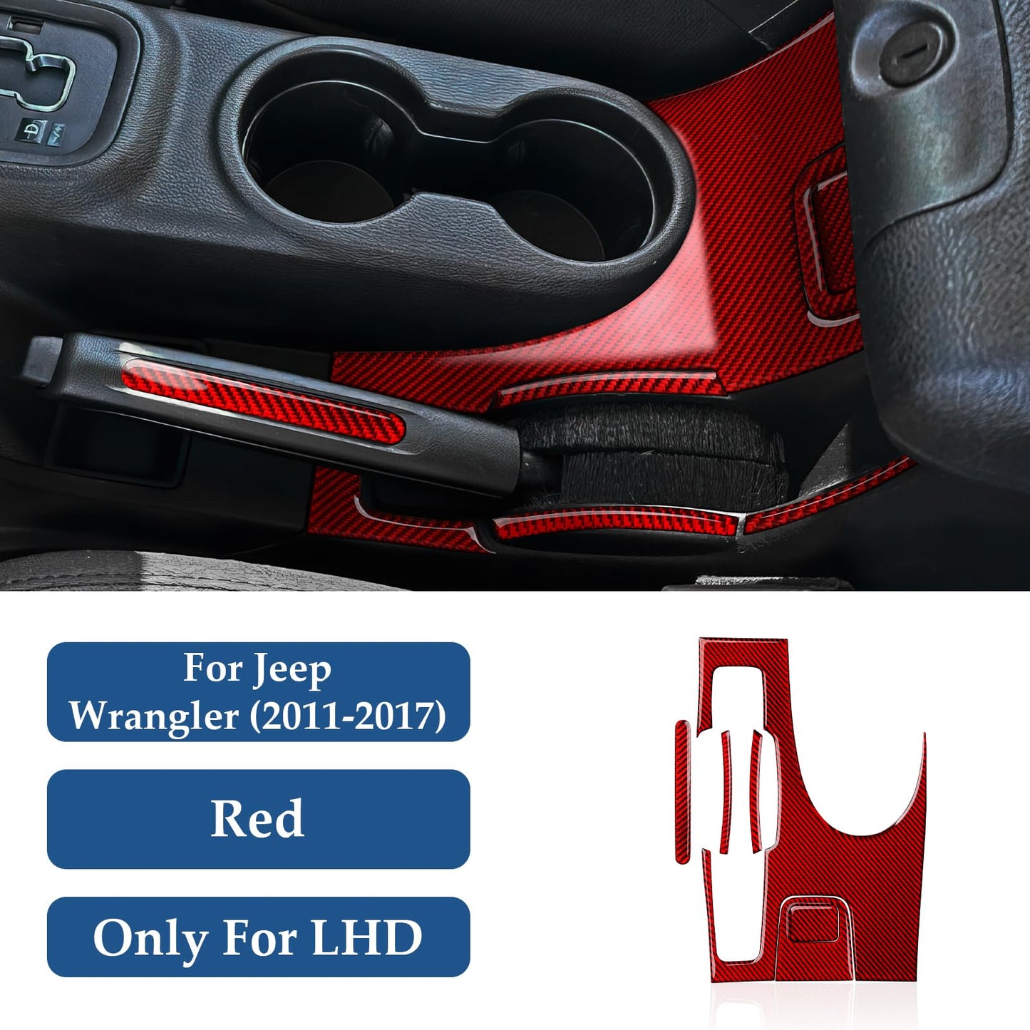 Car Gear Shift Lower Panel Sticker Carbon Fiber Decal Interior Trim Cover for Jeep Wrangler 2011 2012 2013 2014 2015 2016 2017 Accessories (Red) BST220