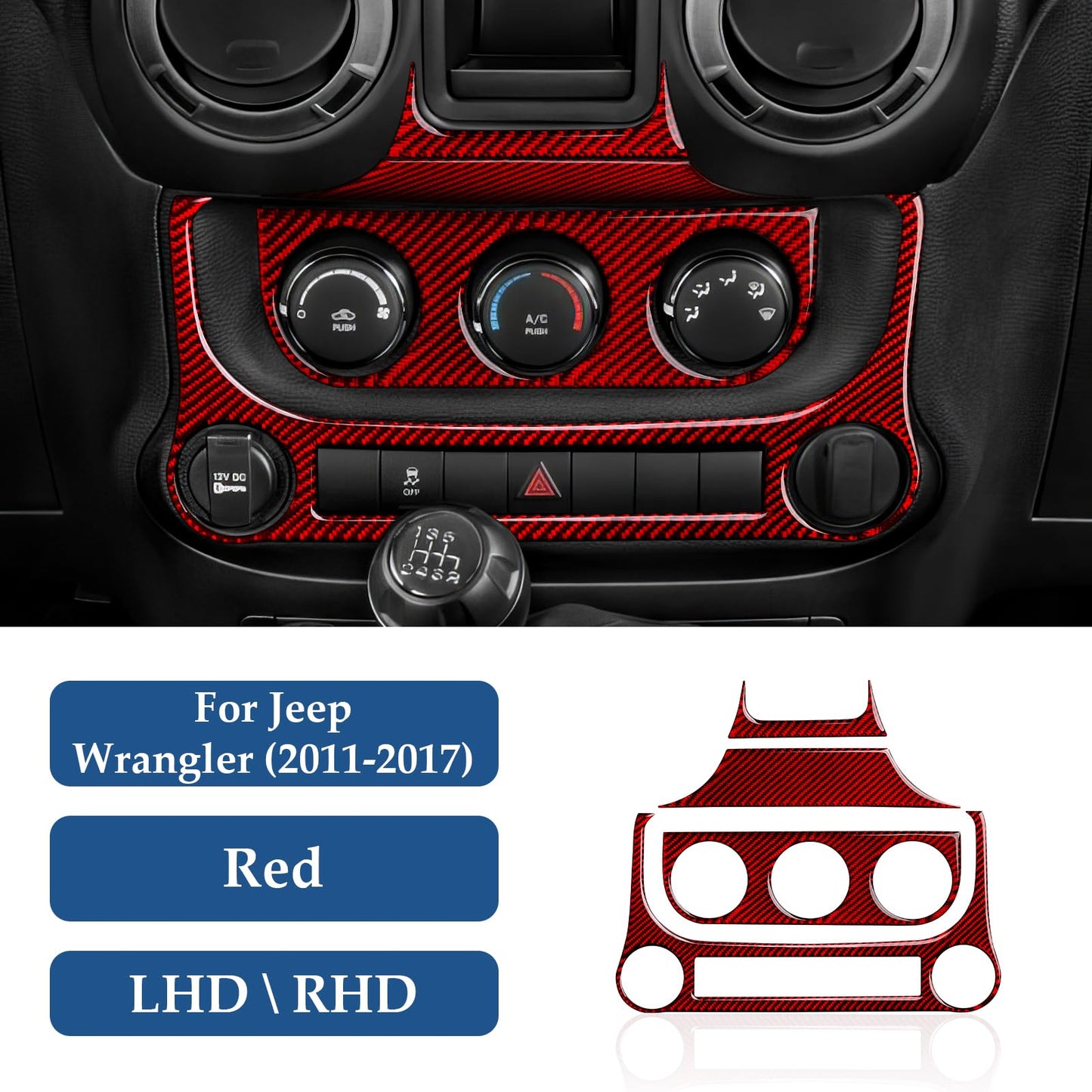 Car Gear Shift Lower Panel Sticker Carbon Fiber Decal Interior Trim Cover for Jeep Wrangler 2011 2012 2013 2014 2015 2016 2017 Accessories (Red) BST220