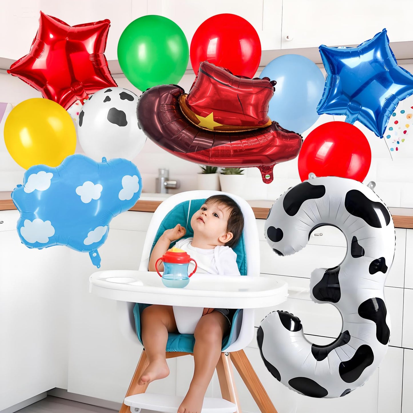11-Pack Cowboy Theme Balloon Set, Farm Theme Decorations, Balloons with Hats and Clouds, Boys and Girls Birthday Party Supplies (1) BST202