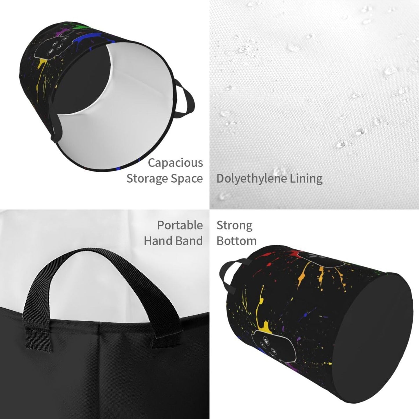 38L Round Laundry Hamper Video Game Controller Background Storage Basket Waterproof Coating Gaming Gadgets Organizer Bin For Nursery Clothes Toys BST202