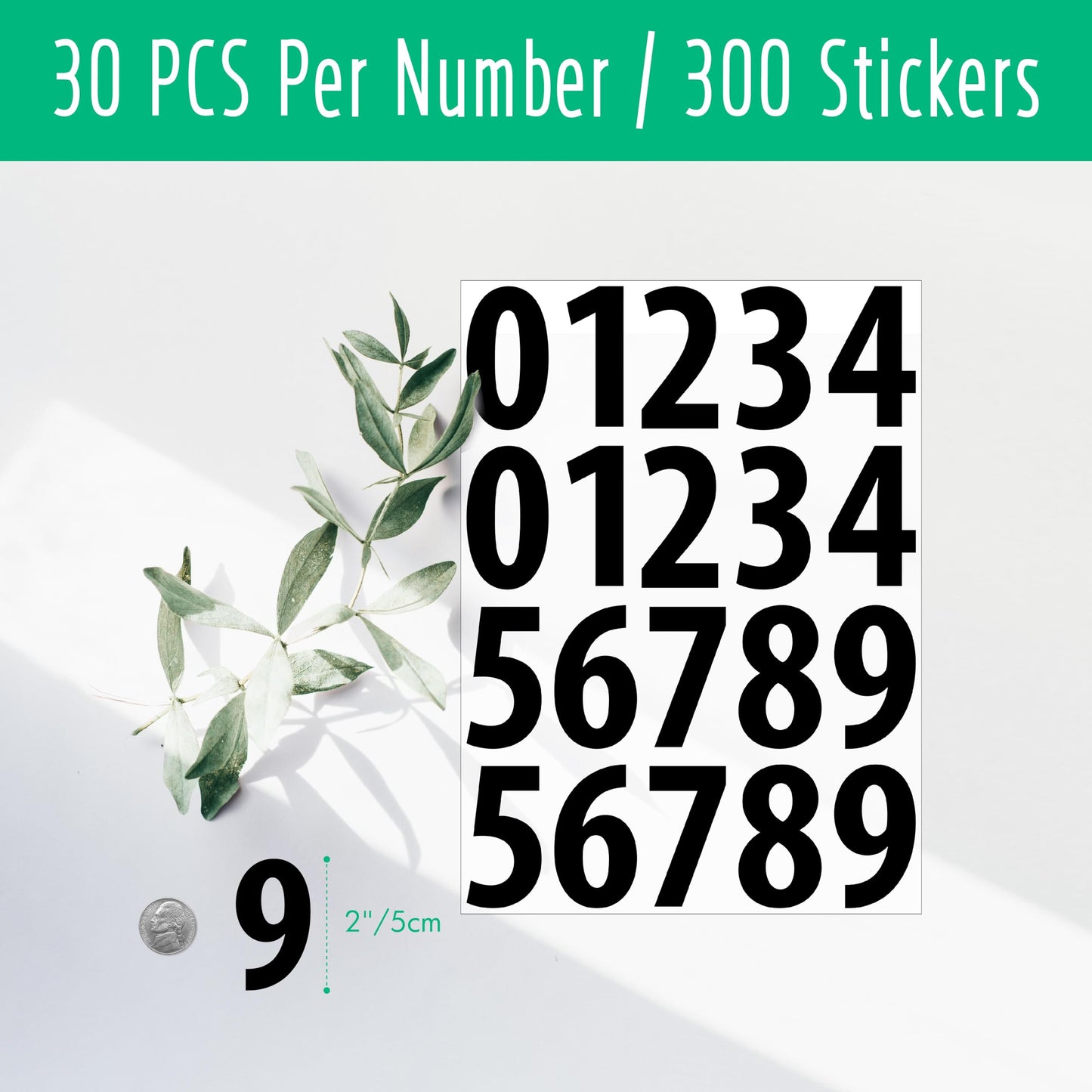 300 PCS Number Stickers, 2” Waterproof Vinyl Number Stickers Consecutive Number 0-9 Labels Self-Adhesive Without Residue Left for Office, Classroom, Indoor, Boxes, Storage (15 Sheets, White) BST220