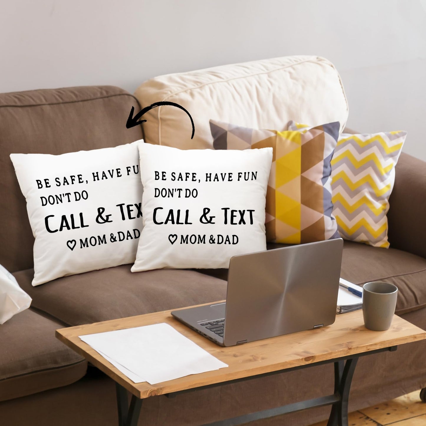 Mingnei Have Fun Be Safe Don't Throw Pillow Covers College Dorm Cushion Cover, Funny Call Text Mom Dad Home Sofa Living Room Bed Decorative Pillow Cases 18 x 18 Pillowcase (Grey) WN420