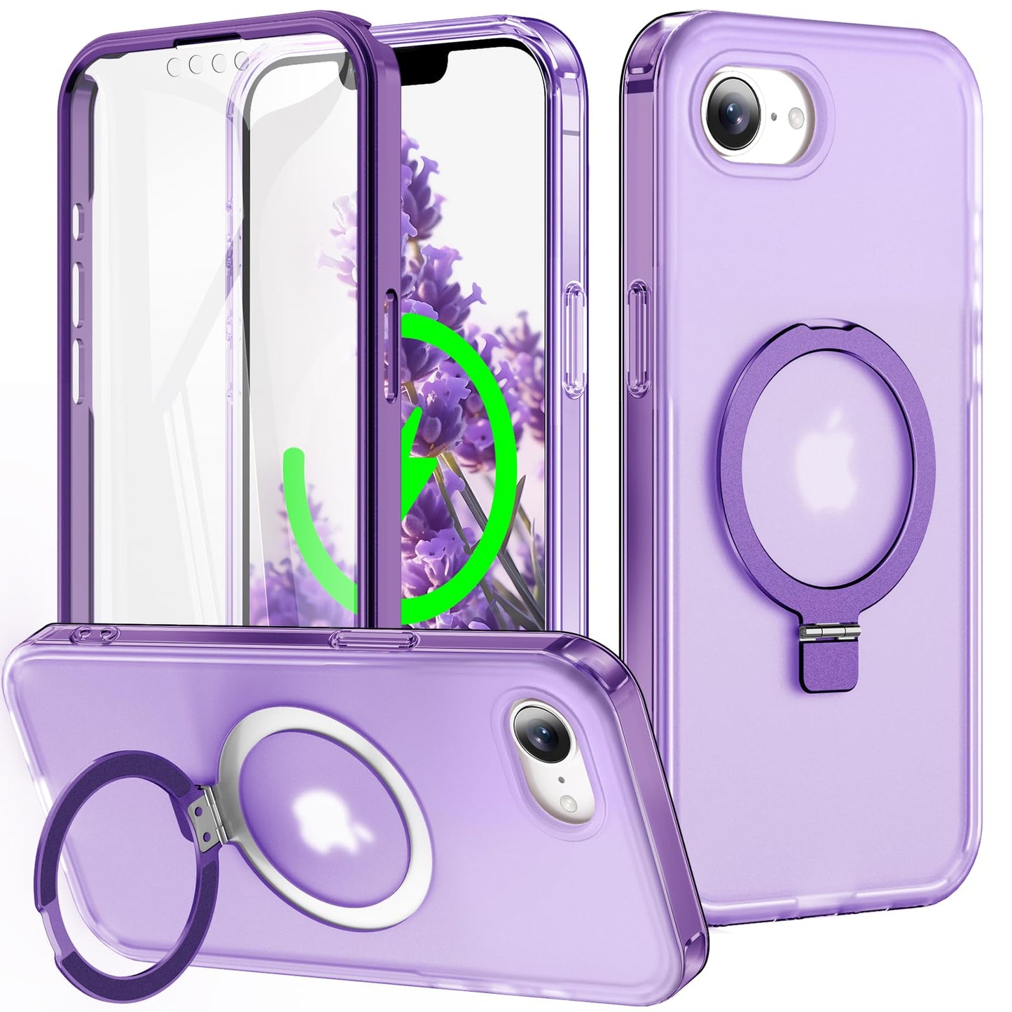 for iPhone 13 Pro Full Body Shockproof Case with Magnetic Invisible Stand [Compatible with MagSafe] Built-in Screen Protector Military Drop ProtectionTranslucent Phone Cover -Hot Pink WN420