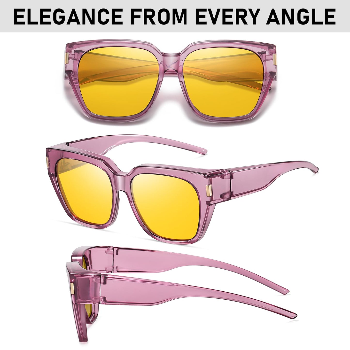 HAOLOTA Night Vision Driving Glasses Fit Over Glasses for Women Men, Anti Glare Polarized Nighttime Yellow Lens WN420
