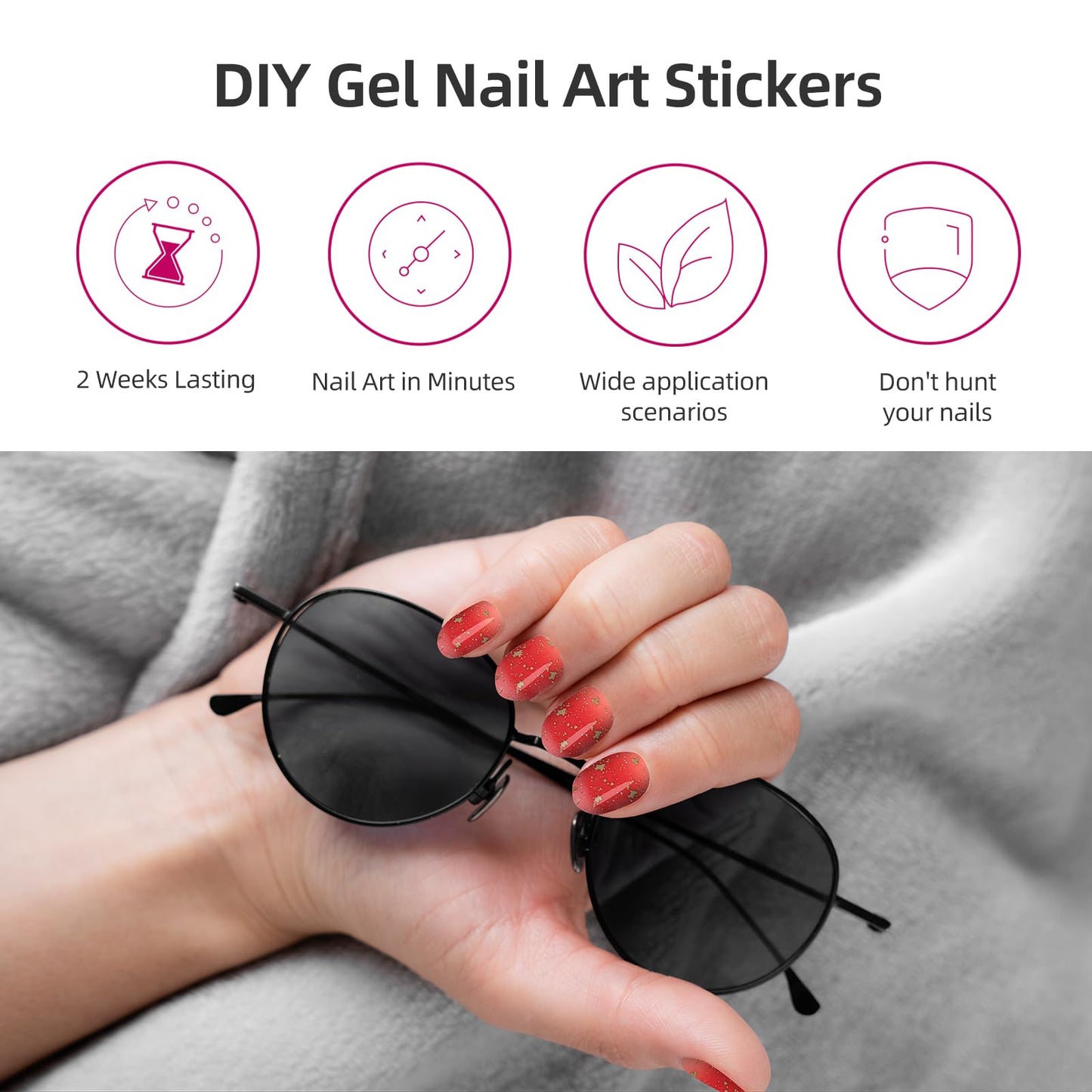 Semi Cured Gel Nail Strips, 56Pcs Nail Art Stickers/Wraps, Long Lasting UV Nail Polish Strips for Adults (Silver Rhinestones+French Tip Glitter) BST220
