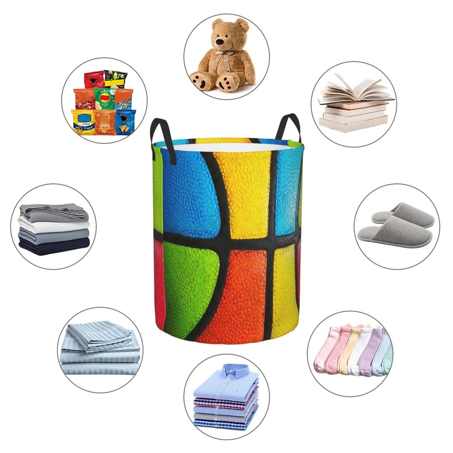 Basketball Round Laundry Hamper Basket Ball Texture Storage Basket Toys Clothes Organizer Bin For Home Bathroom Bedroom Dorm Nursery, 62l BST202