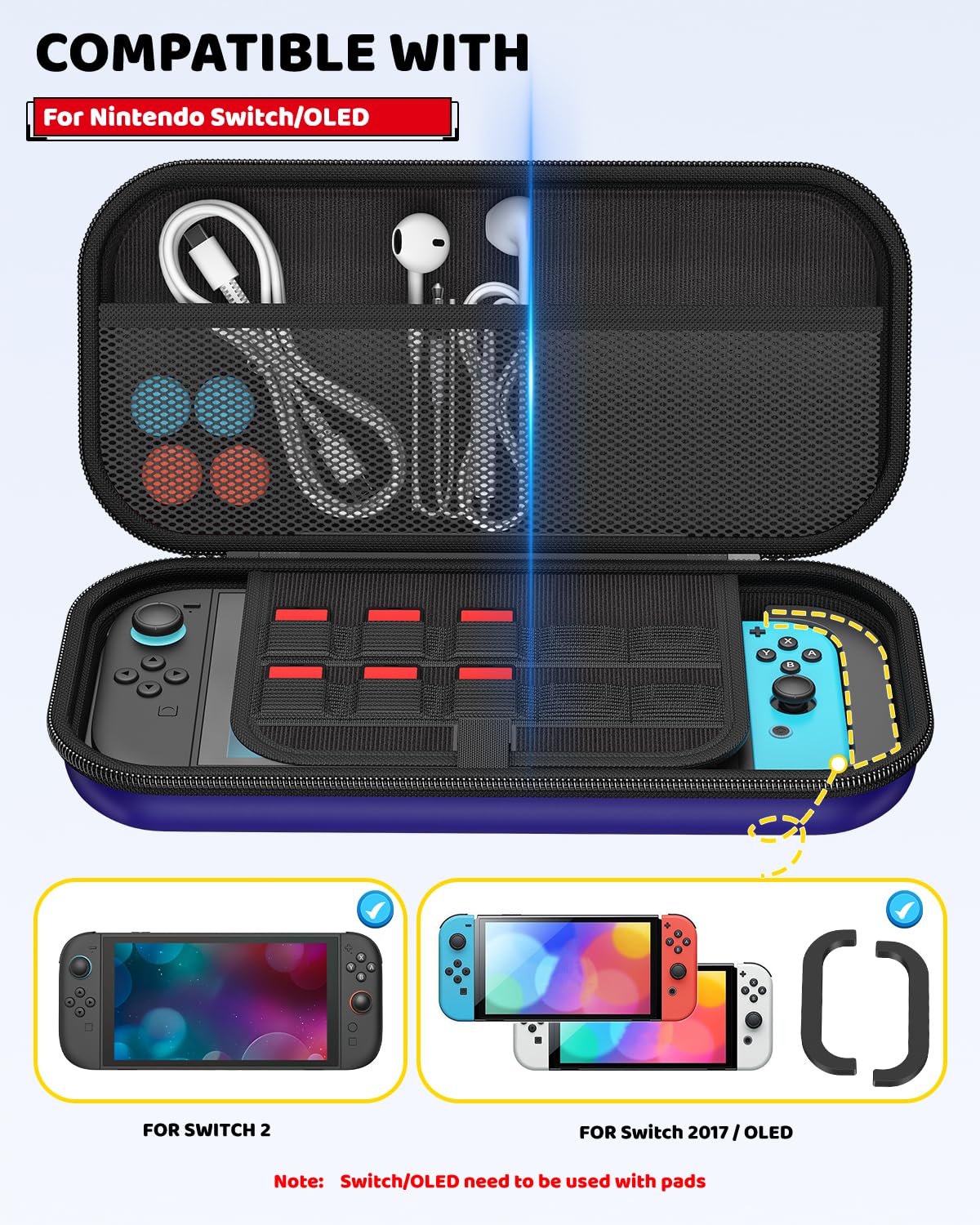 Klipdasse Switch 2 Carry Case for Nintendo Switch 2/1/OLED, Hard Shell with Soft Lining, 10 Game Card Slots, Silicone Handle, for Switch 2 Slim Case 2025 (Blue) WN420