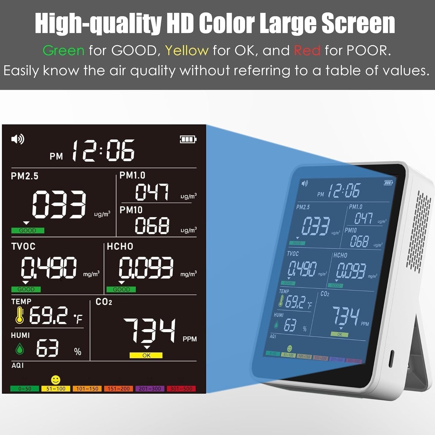 Professional Indoor Air Quality Monitor with AQI Alerts 16