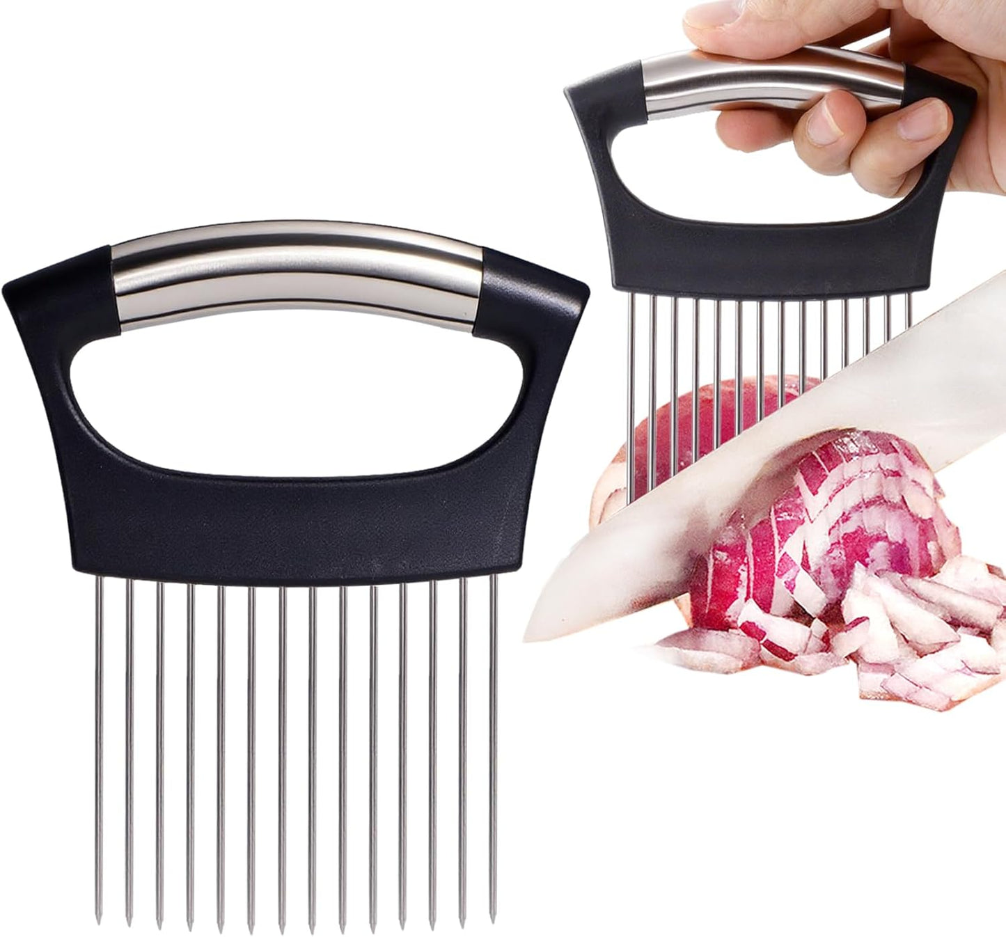 JAYVAR Extra-Large Onion Holder for Slicing, 304 Stainless Steel | 14 Long Needles, Onions Cutter Vegetable Chopper, Tomato Cutter Slicer, Kitchen Gadgets for Evenly Slicing BST326H
