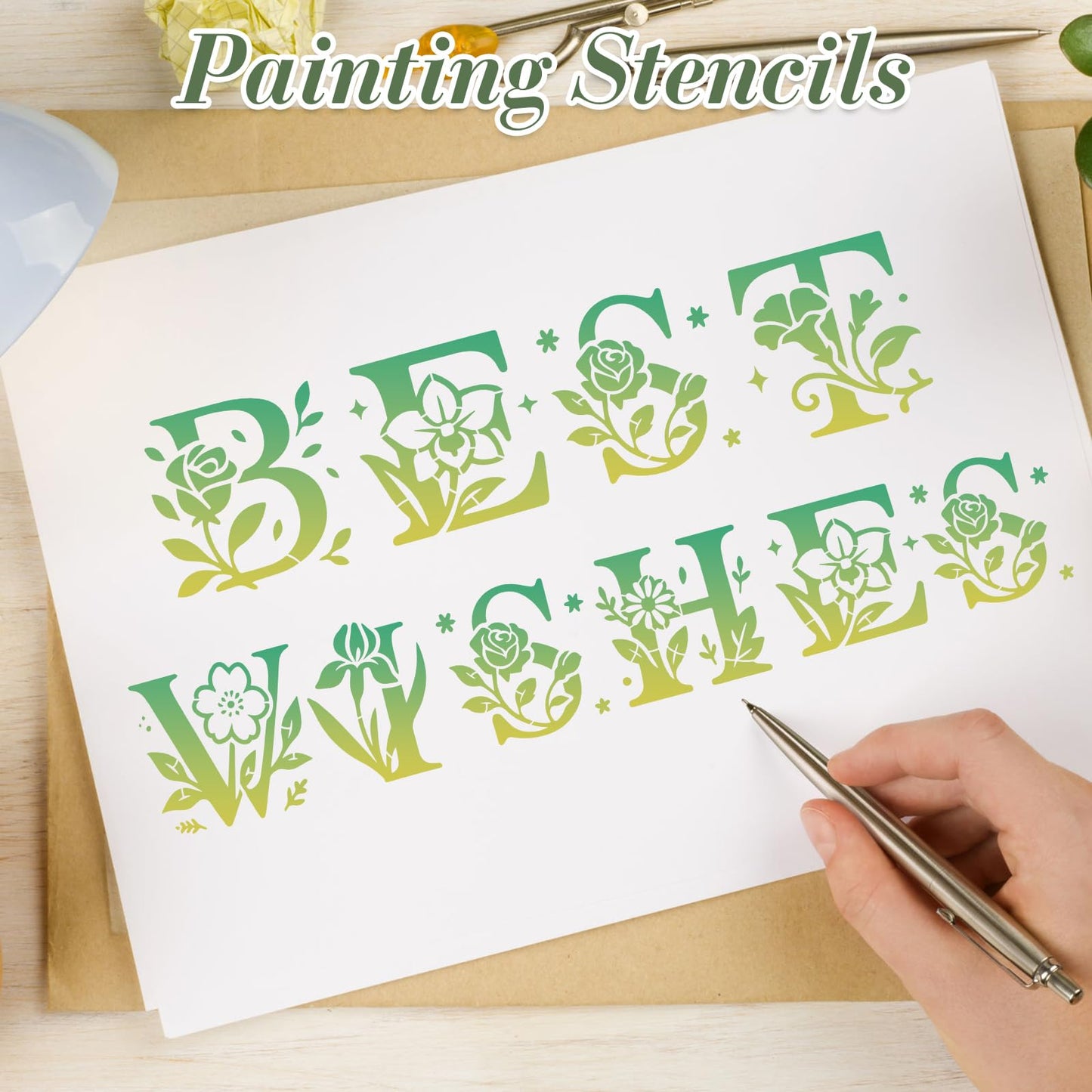 Letter Stencils for Crafts Reusable 42Pcs Number Stencils(5 Inch Font) | DIY Art Painting Stencil Furniture Decor Kit for Wood Embroidery Wall Silk Screen Journaling BST202