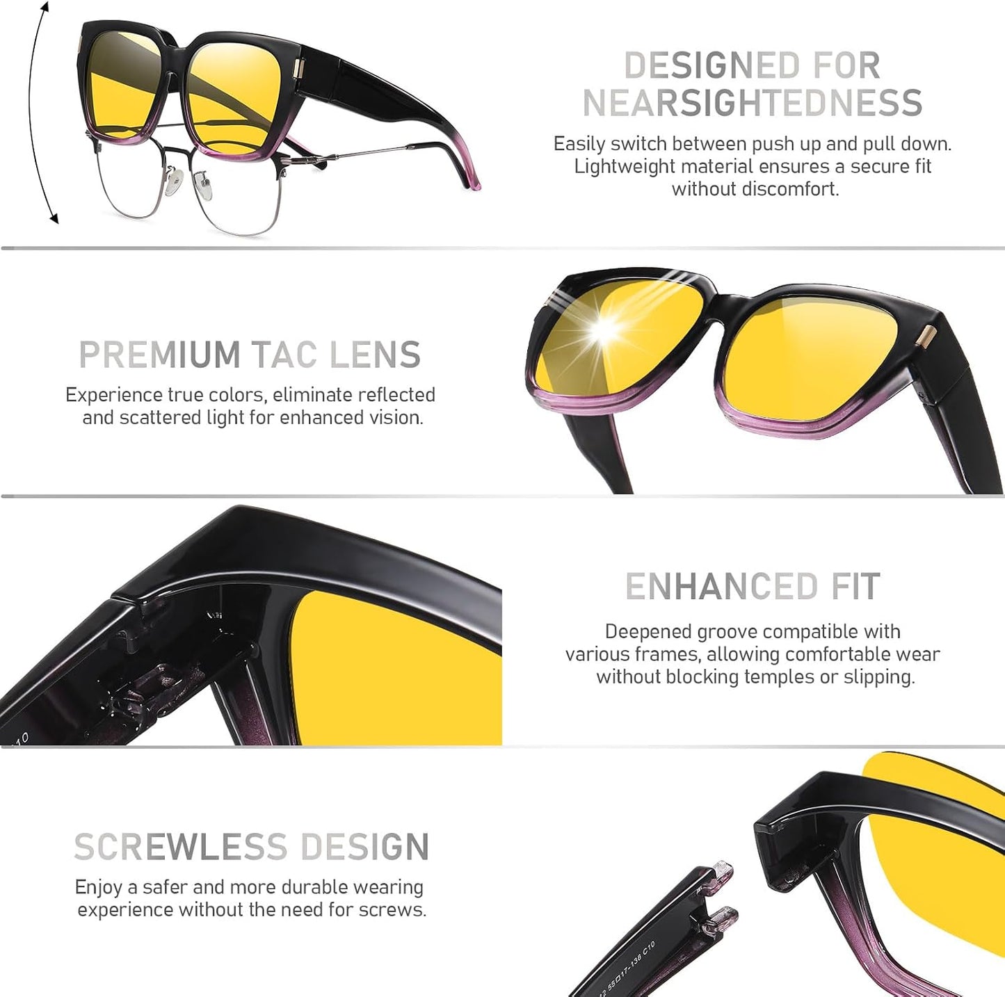 HAOLOTA Night Vision Driving Glasses Fit Over Glasses for Women Men, Anti Glare Polarized Nighttime Yellow Lens WN420