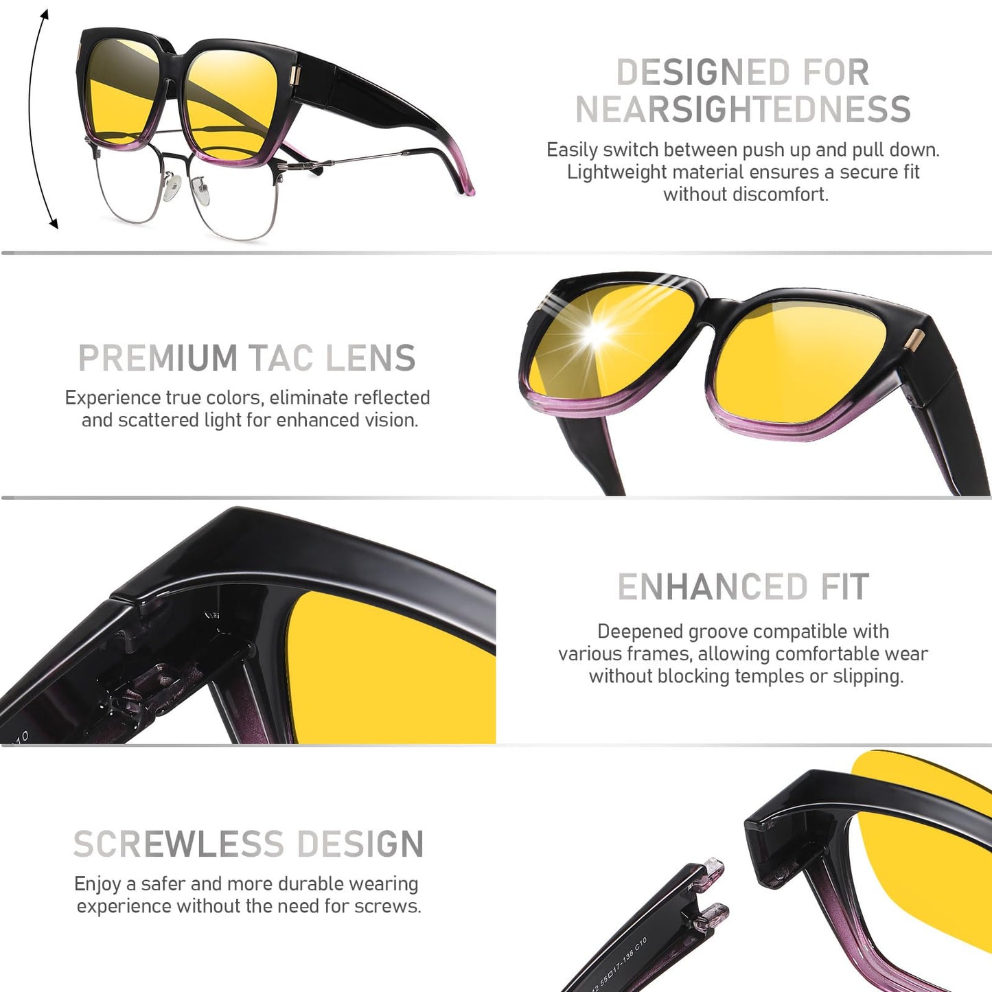 HAOLOTA Night Vision Driving Glasses Fit Over Glasses for Women Men, Anti Glare Polarized Nighttime Yellow Lens WN420