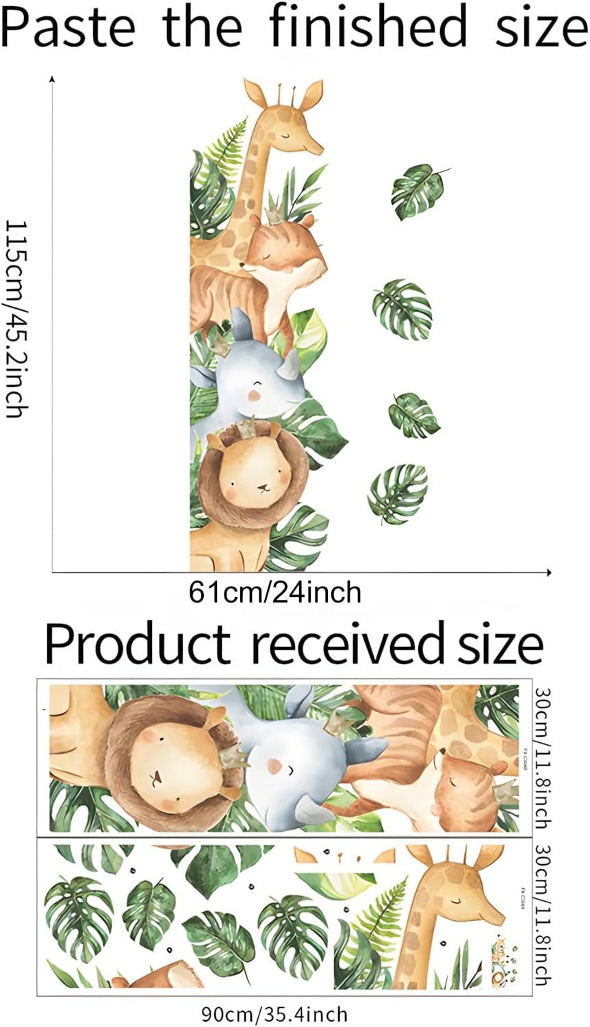 Peel & Stick Jungle Animal Wall Stickers Giraffe Elephant for Kids Nursery Decor BST326L