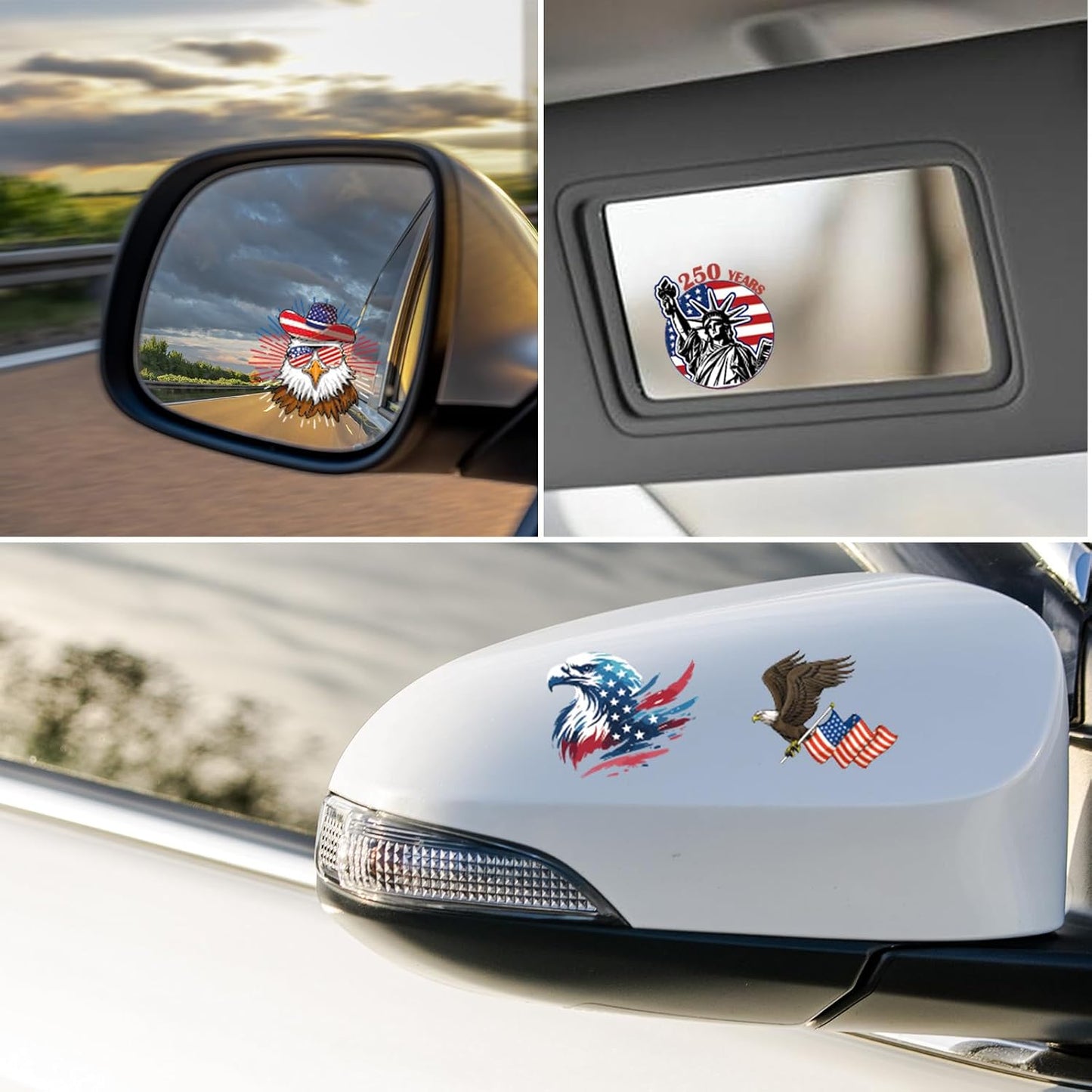 Dazoratix 250th Anniversary Car Decals - 7 Pcs Eagle 250 Years America Flag Merchandise American Patriotic USA 4th of July Independence Vinyl Rearview Mirror Stickers for Window Vehicle Tumbler Bumper BST326L