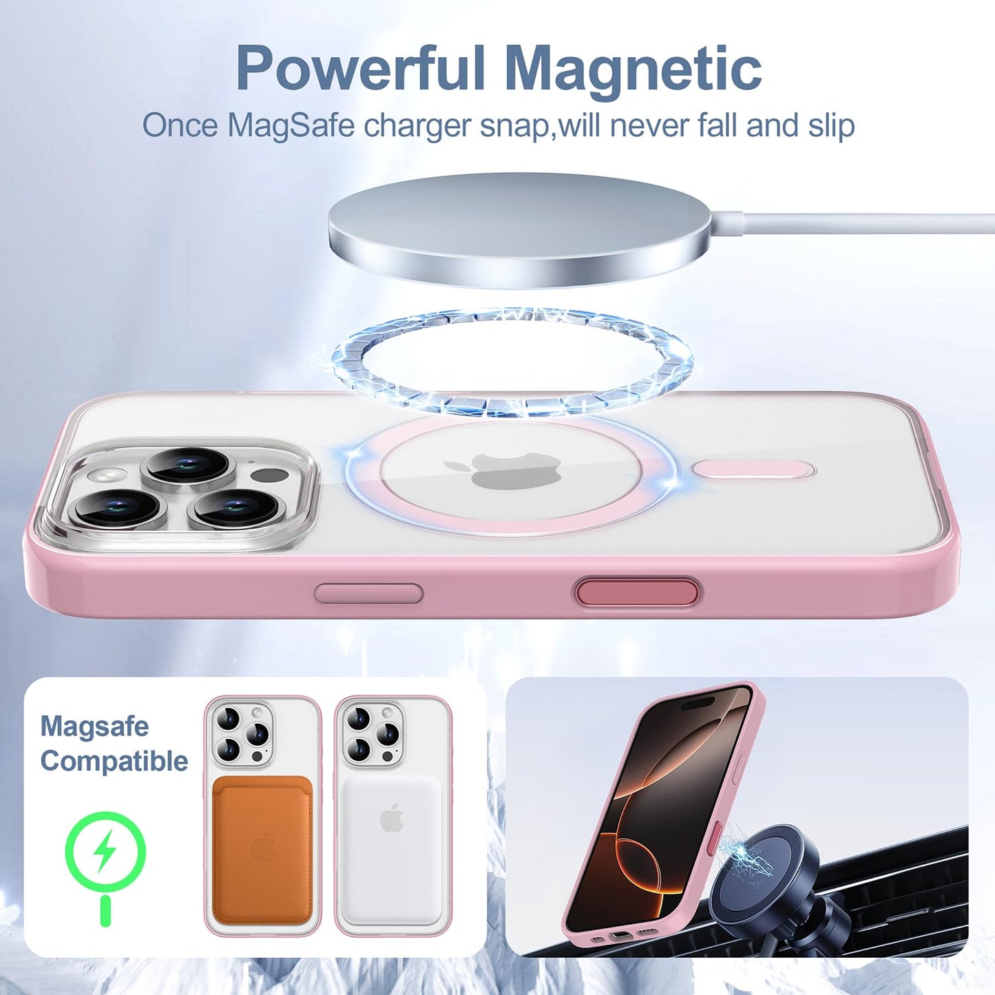 PULOKA for iPhone Case Compatible with Magsafe, Color Bumper & Clear TPU Back Hybrid Shockproof Cover (White, iPhone 16 Pro Max) WN420