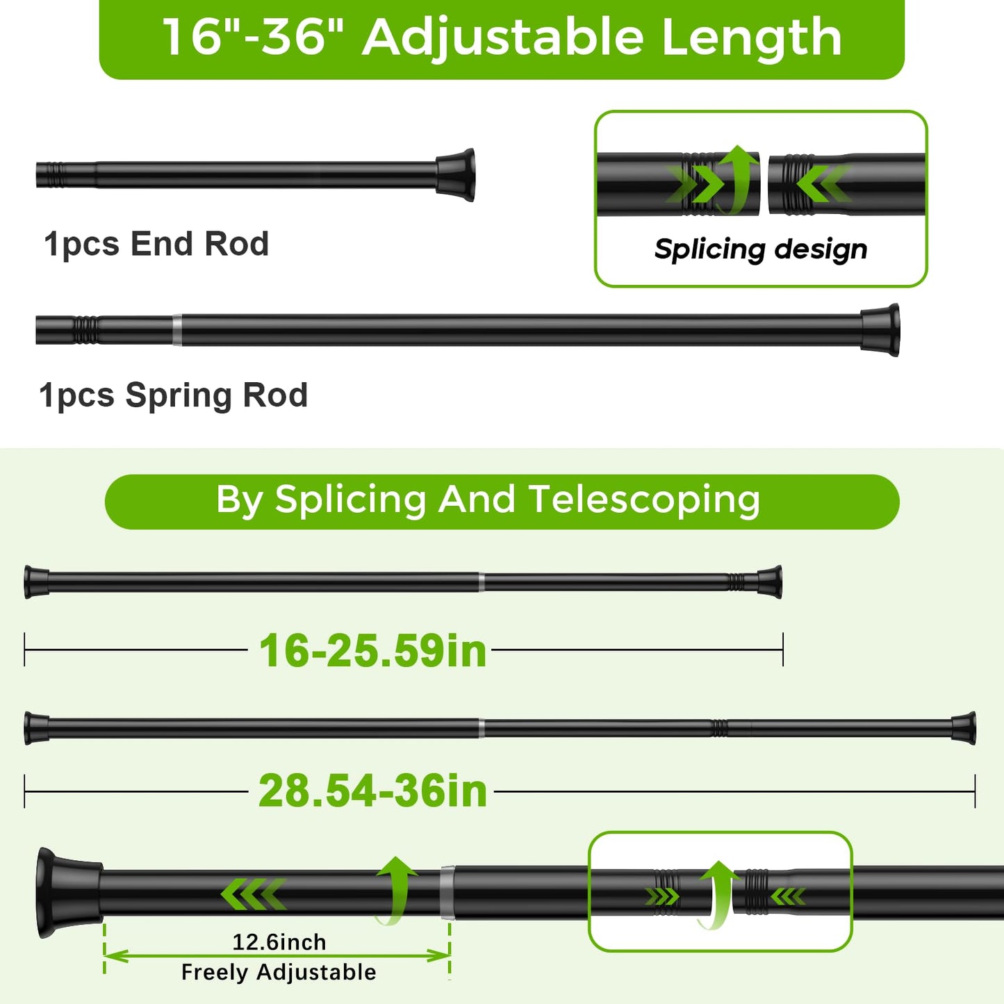 White Shower Curtain Rod 32 to 76 Inches Adjustable, 7/8 Inch Diameter Heavy Duty Tension Curtain Rods No Drill, Rust-Resistant Tension Rod for Bathroom, 1 Pack BST326H