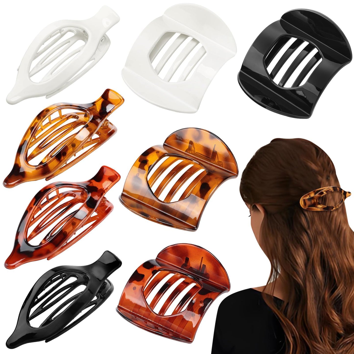 8 Pcs Flat Hair Clips for Women, 2 Styles Large Flat Claw Clips for Women, Strong Hold Non-slip French Hair Clips for Thick Thin Hair, Neutral Color WN420