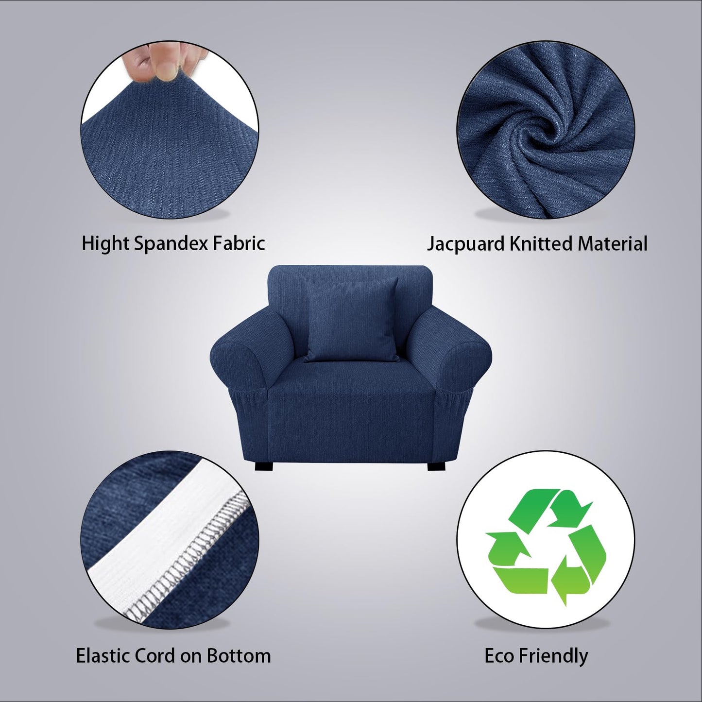 Sofa Slipcover with 2 Pillow Cover for 3 Cushion Couch, Non Slip Furniture Protector with Elastic Bottom, Washable Sofa Cover for Kids, Pets (Sofa, Navy) BST326H