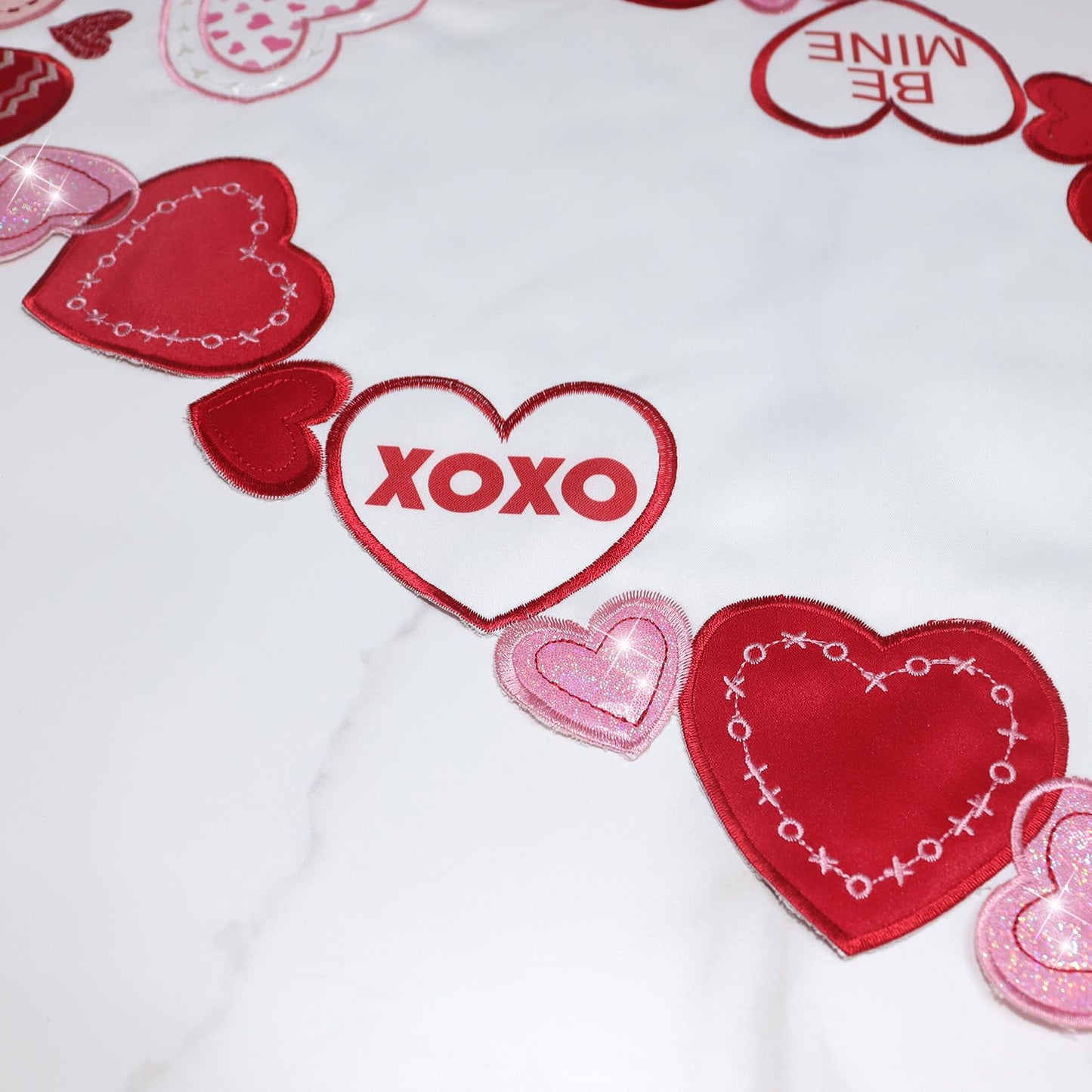 Valentines Table Runner Embroidered Red Love Heart Pink Valentines Day Runner for Table Decorations 54 inches Long Sparkle Cut Out Wedding XOXO BST202
