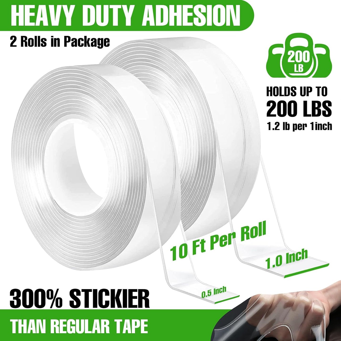 SIKEDEPRO Double Sided Tape Heavy Duty 2 Rolls, 20ft Nano Tape Double Sided,Adhesive Tape for Walls, Carpets, and Posters, Double Stick Mounting Tape for Rug, Picture Hanging Strips, Office & Outdoor WN420