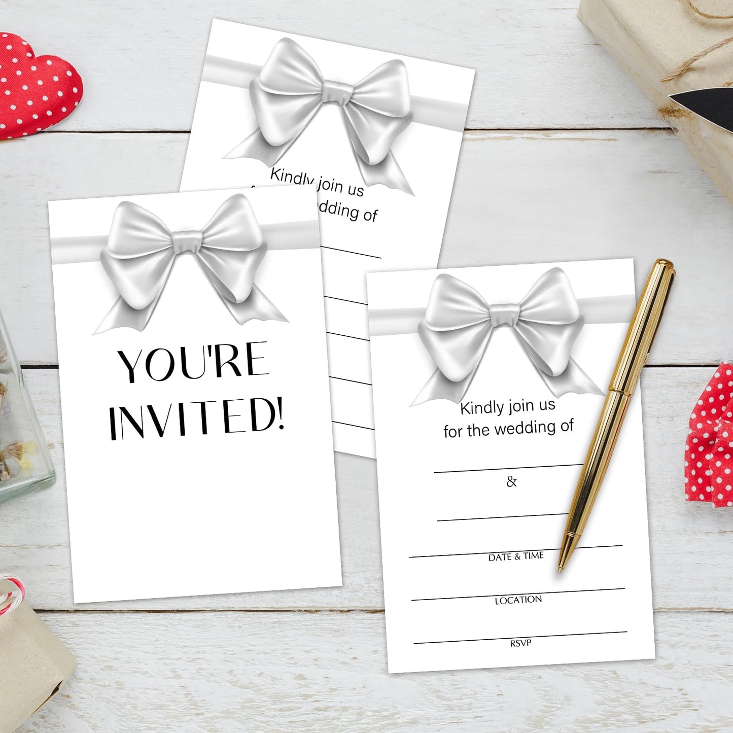 50 Years Anniversary Bridal Shower Invitations Cards, Set of 25 Gold Foil Floral Fill in Style 50th Year Wedding Invites Cards with Envelopes for Couples Marriage Party Supplies-T05 WN420