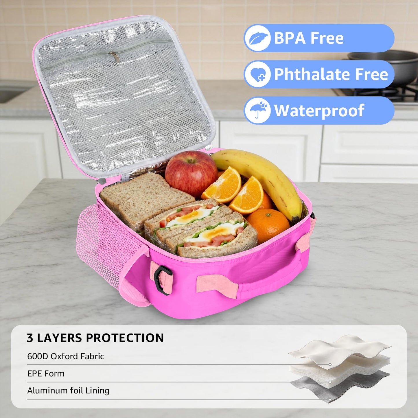 Lunch Bag for Kids Insulated Lunch Boxe for Boys Girls Small Reusable Cooler Tote Lunchbag Back to School Cute Lunchbox for Teens (light blue) WN420